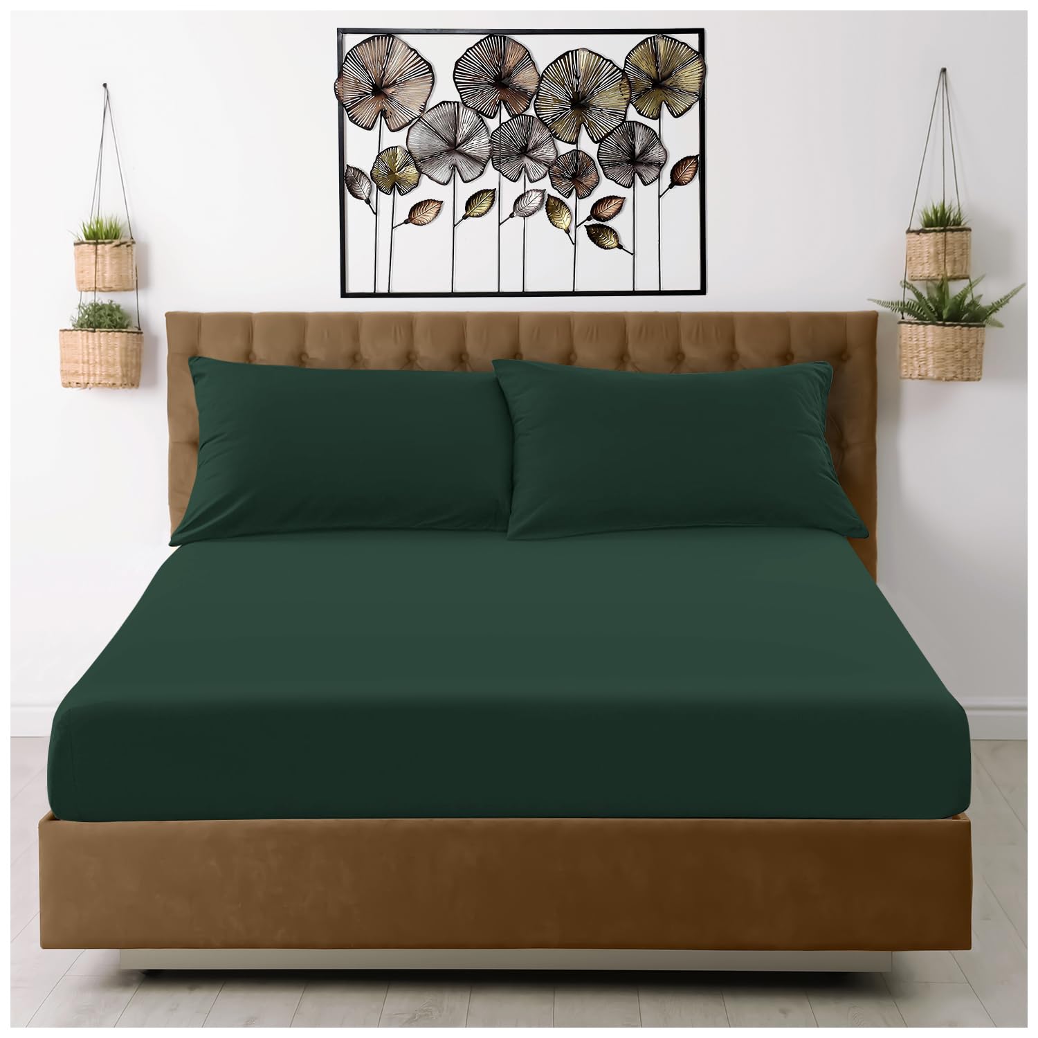 Super Dreamer 100% Polyester Fitted Sheet - King Size Deep Pocket (25cm) | Dark Green | Soft & Smooth 1