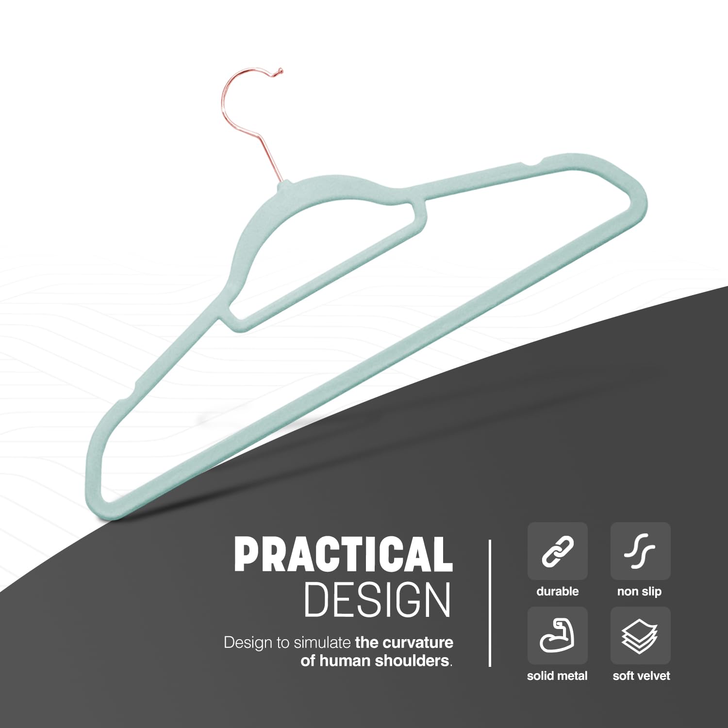 KEPLIN Velvet Non-Slip Hangers - 20 Pack with Tie Bar & 360° Swivel Hooks | Mint Green 3