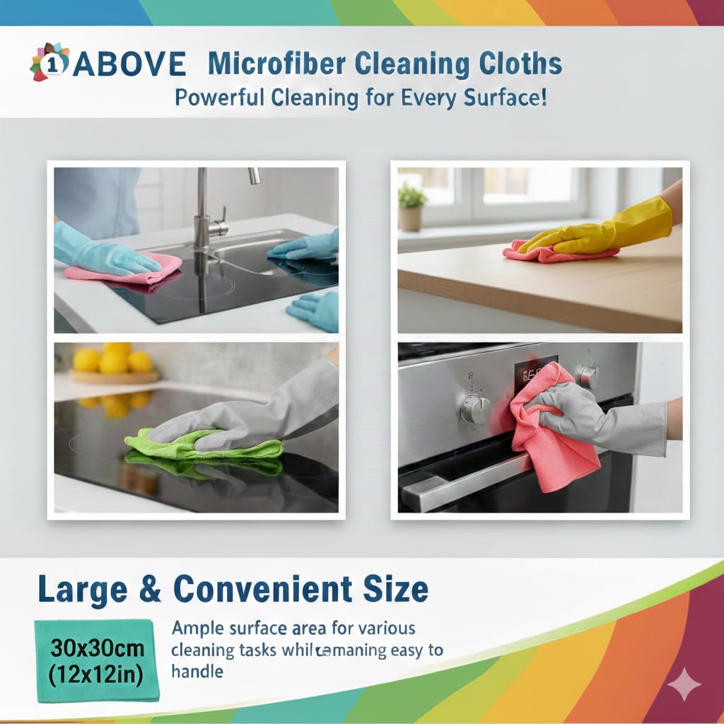 1ABOVE Microfibre Cleaning Cloths - Highly Absorbent & Lint-Free | 20 Pack, 30x30cm 8