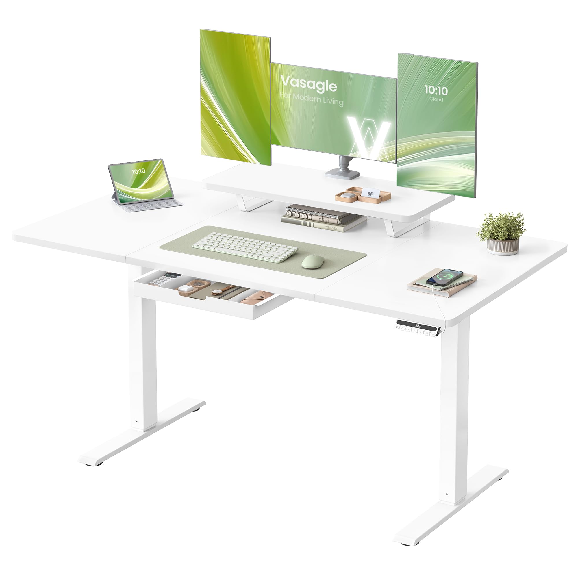 VASAGLE Electric Standing Desk - Height Adjustable 140 x 70 cm | 3 Memory Presets | Cloud White