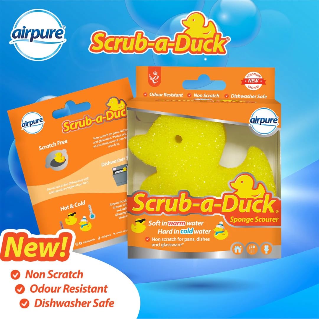 airpure Scrub-a-Duck Sponge Scourer - Odour Resistant | Non Scratch | Dishwasher Safe 3