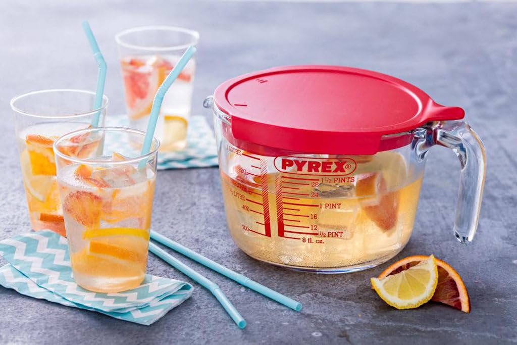 Pyrex Graduated Measuring Jug with Lid | 1 Litre Capacity | Red Glass | Model 8022313 3