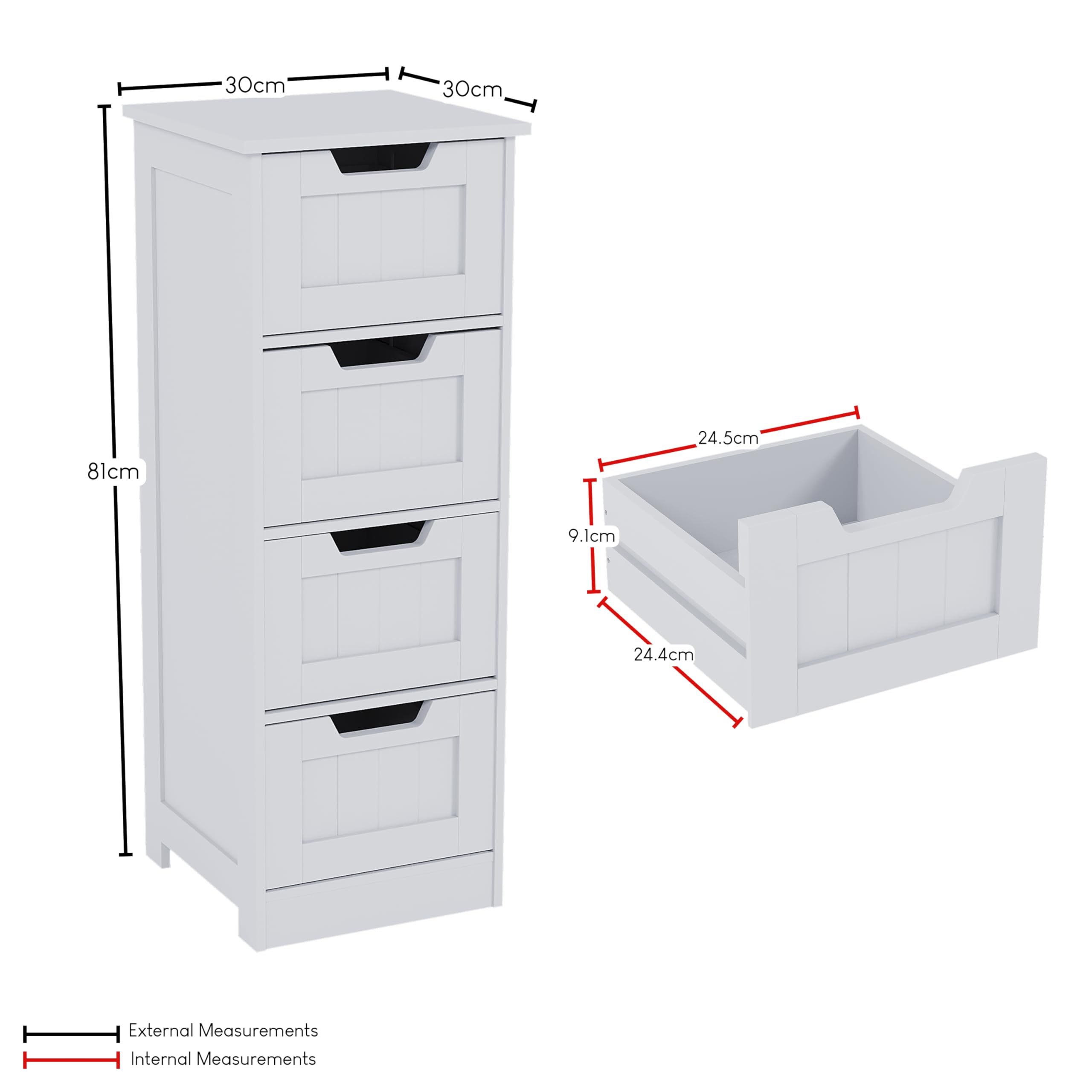 Bath Vida Freestanding Bathroom Floor Cabinet - White MDF | Compact 30x30x81cm | Adjustable Shelf