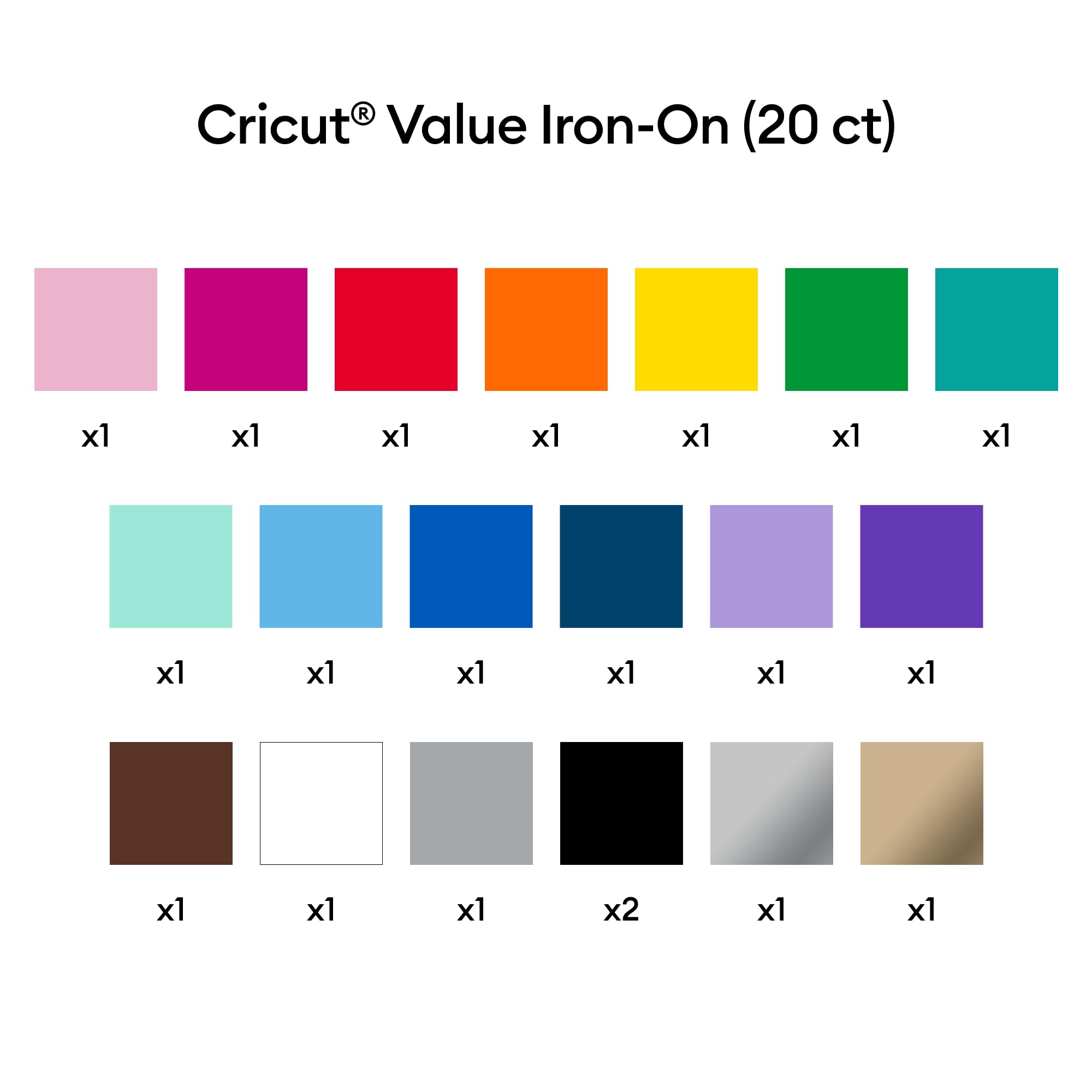 Cricut Iron-On HTV Heat Transfer Vinyl Sheets - 20 Pack, 12 in x 12 in, Assorted Colors | Durable for 25+ Washes 3