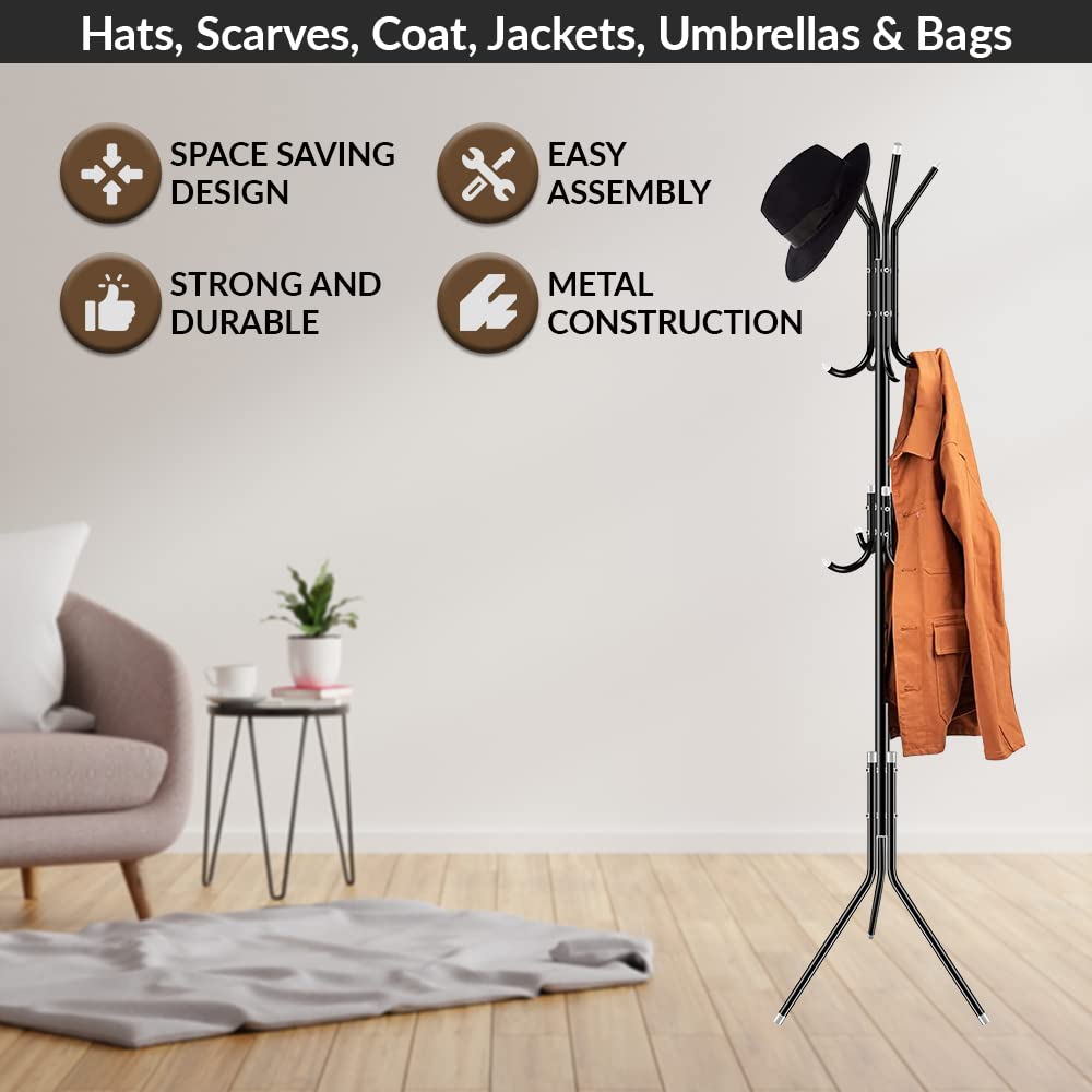 1ABOVE Metal Freestanding Coat Rack - 12 Hooks, 67 Inches Tall, Black Powder Coated Steel 5