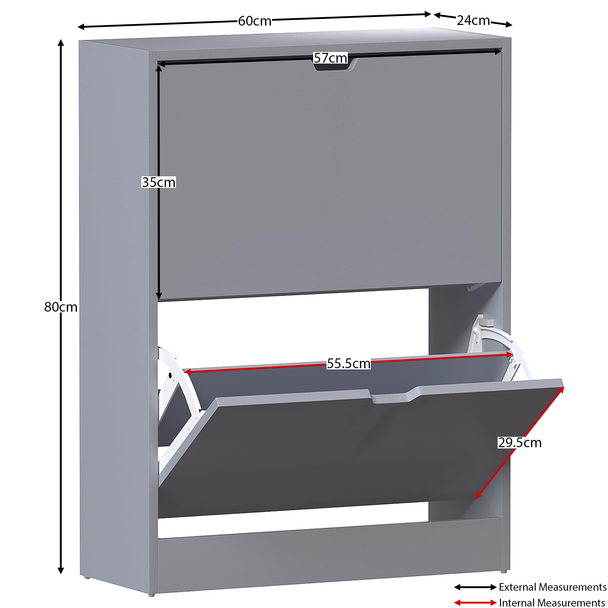 Vida Designs Wooden Shoe Cabinet - 2 Flip Drawers | Space-Saving Slim Design | Grey 2