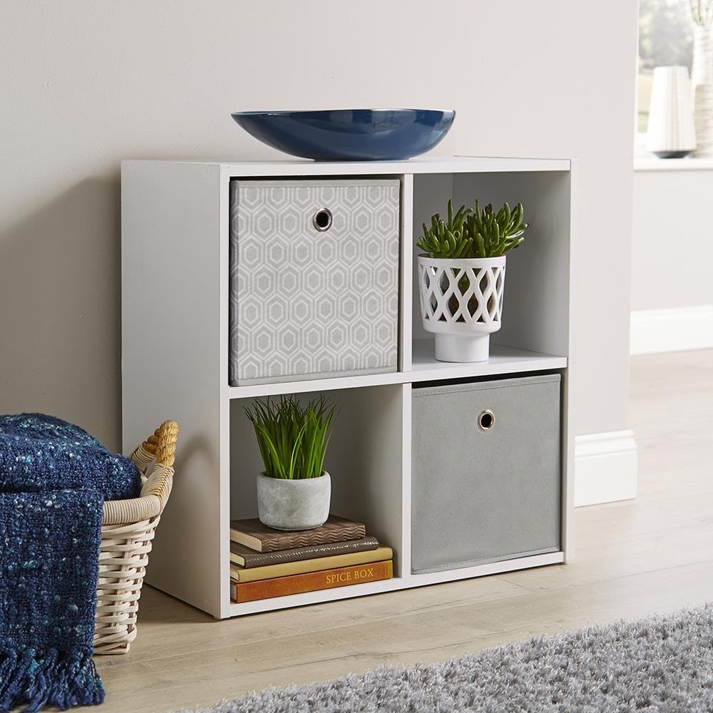 Home Source 4 Cube Storage Bookcase - White Wood Display Unit | 60cm Width 7