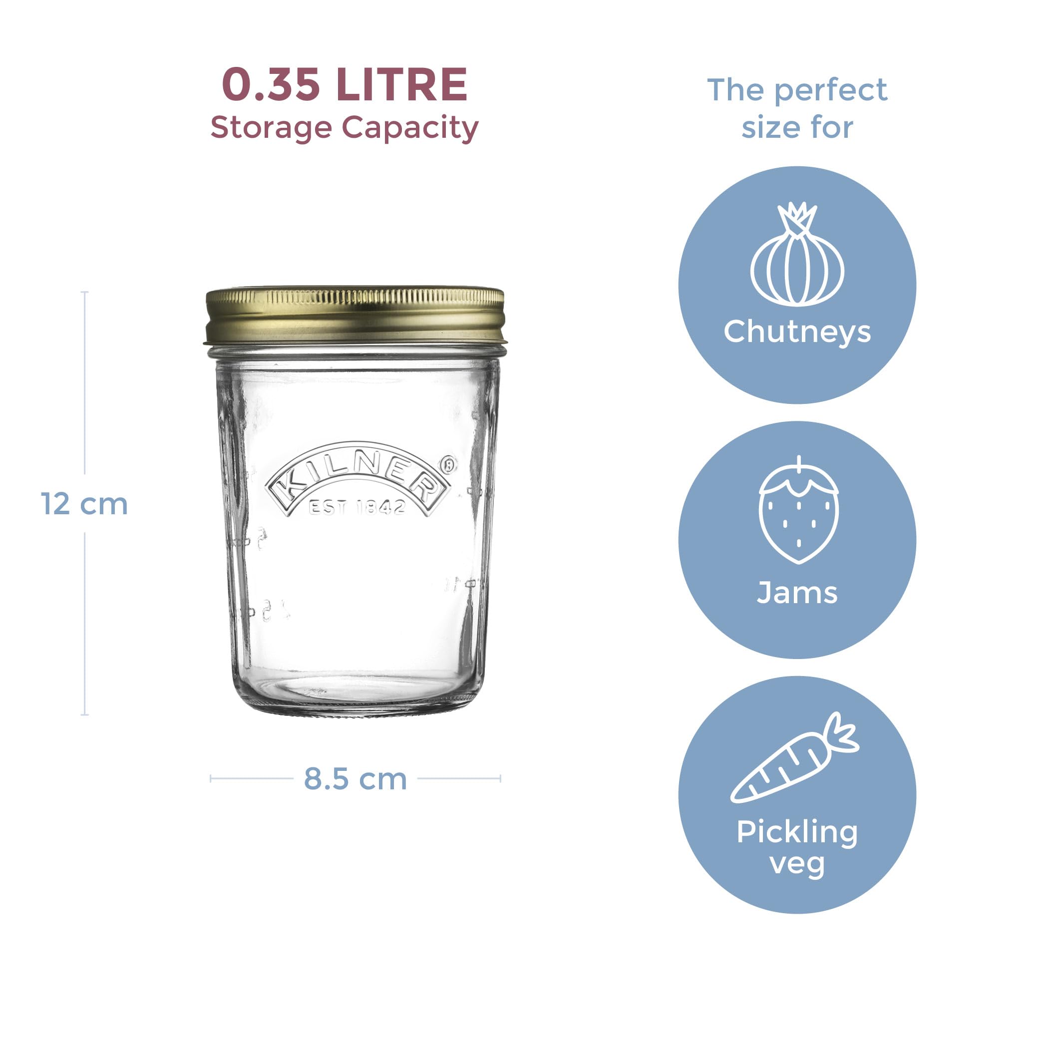 Kilner Wide Mouth Preserve Jar - 0.35L (350ml) Glass Storage Jar with Vacuum Seal 5
