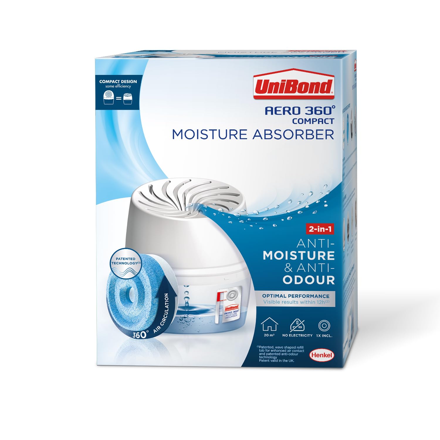 Unibond AERO 360° Humidity Absorber with 1x Refill - Controls Moisture & Odour | Up to 20m² 2