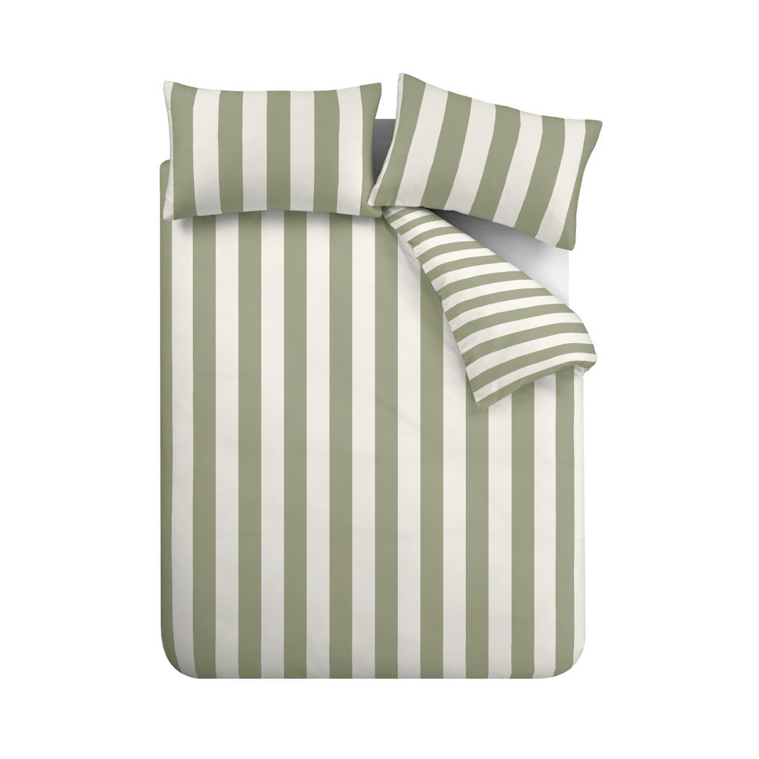Catherine Lansfield Cove Stripe Reversible King Duvet Cover Set | Green Polycotton | 220x230 cm 5