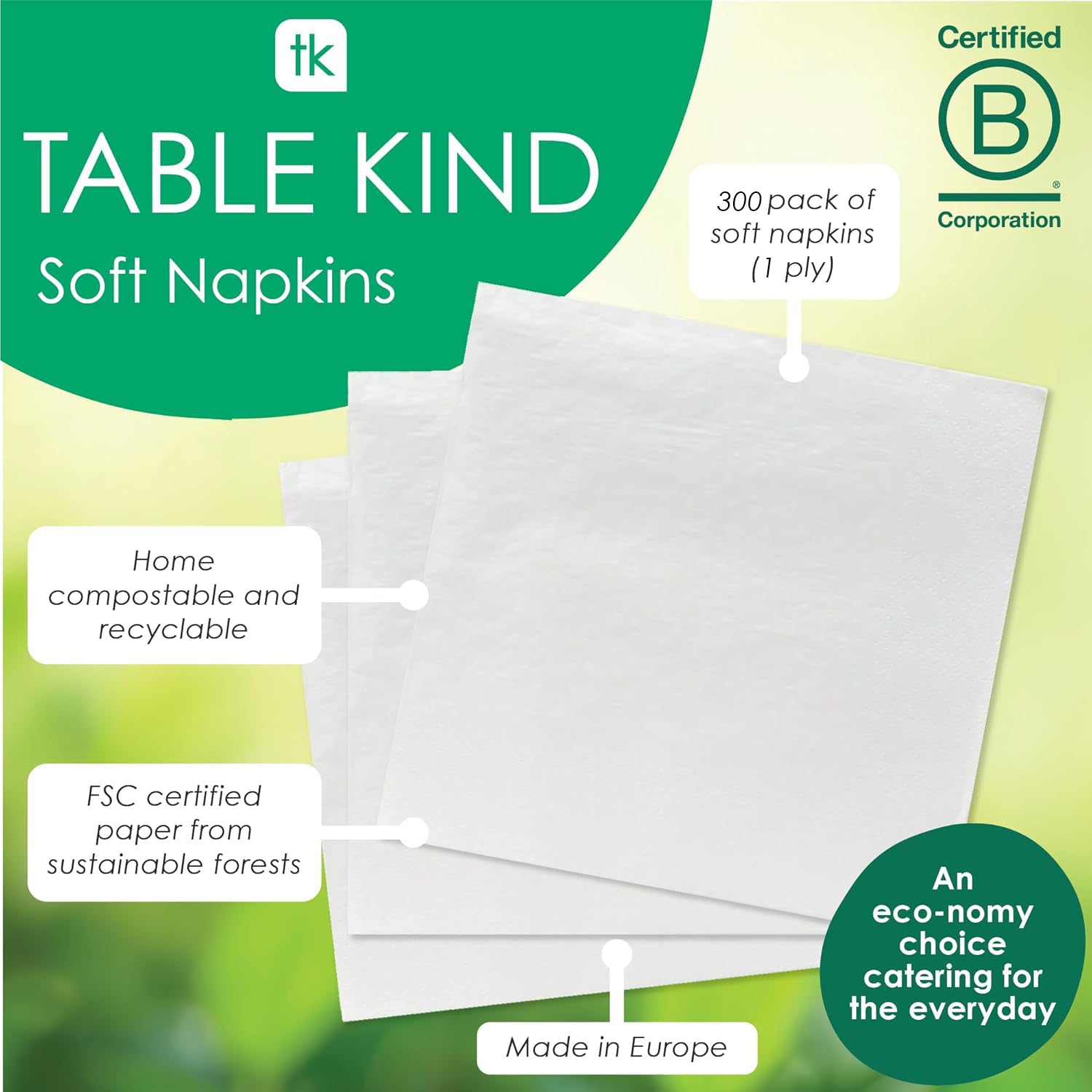 Talking Tables Everyday White 1-Ply Napkins - 300 Pack | 33 cm x 33 cm 6