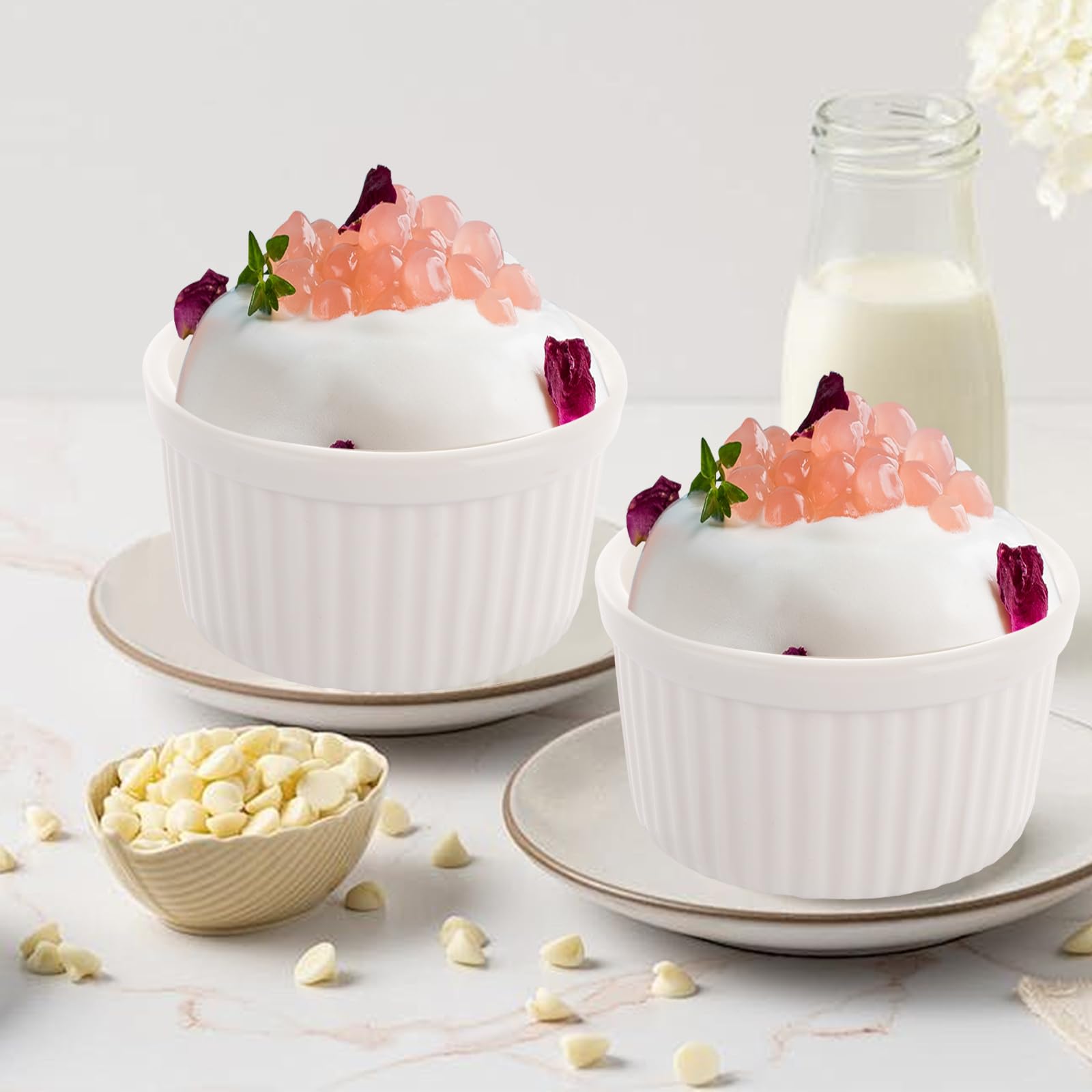 ASelected White Porcelain Ramekins Set of 8 - 7 CM Diameter, 90 ML Capacity, Oven Safe 7