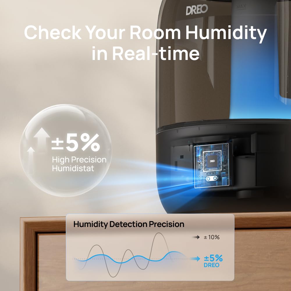 Dreo Ultrasonic Cool Mist Humidifier for Bedroom with 3L Tank | 30H Runtime | 26dB Quiet | Covers 300 sq ft 4