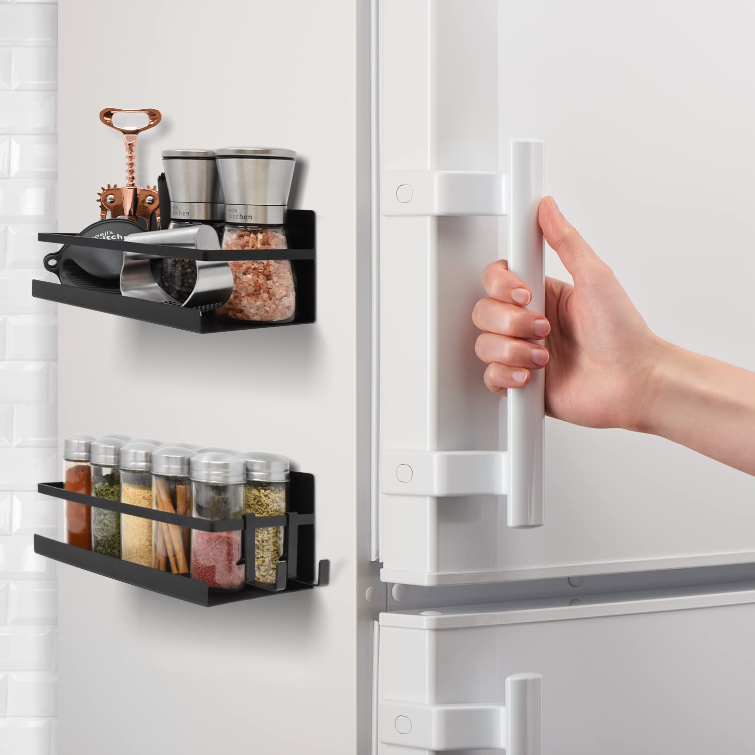 joeji's Kitchen Magnetic Spice Racks - Set of 2, Zinc-Coated Steel, Holds 2.5 kgs | Black 5