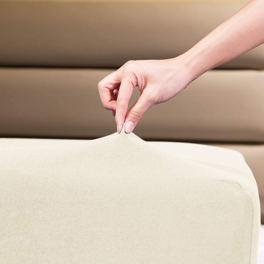 Family Bedding Cotton Jersey Fitted Sheet - Single Bed 100x200 + 30cm | Cream | OEKO TEX Certified 1