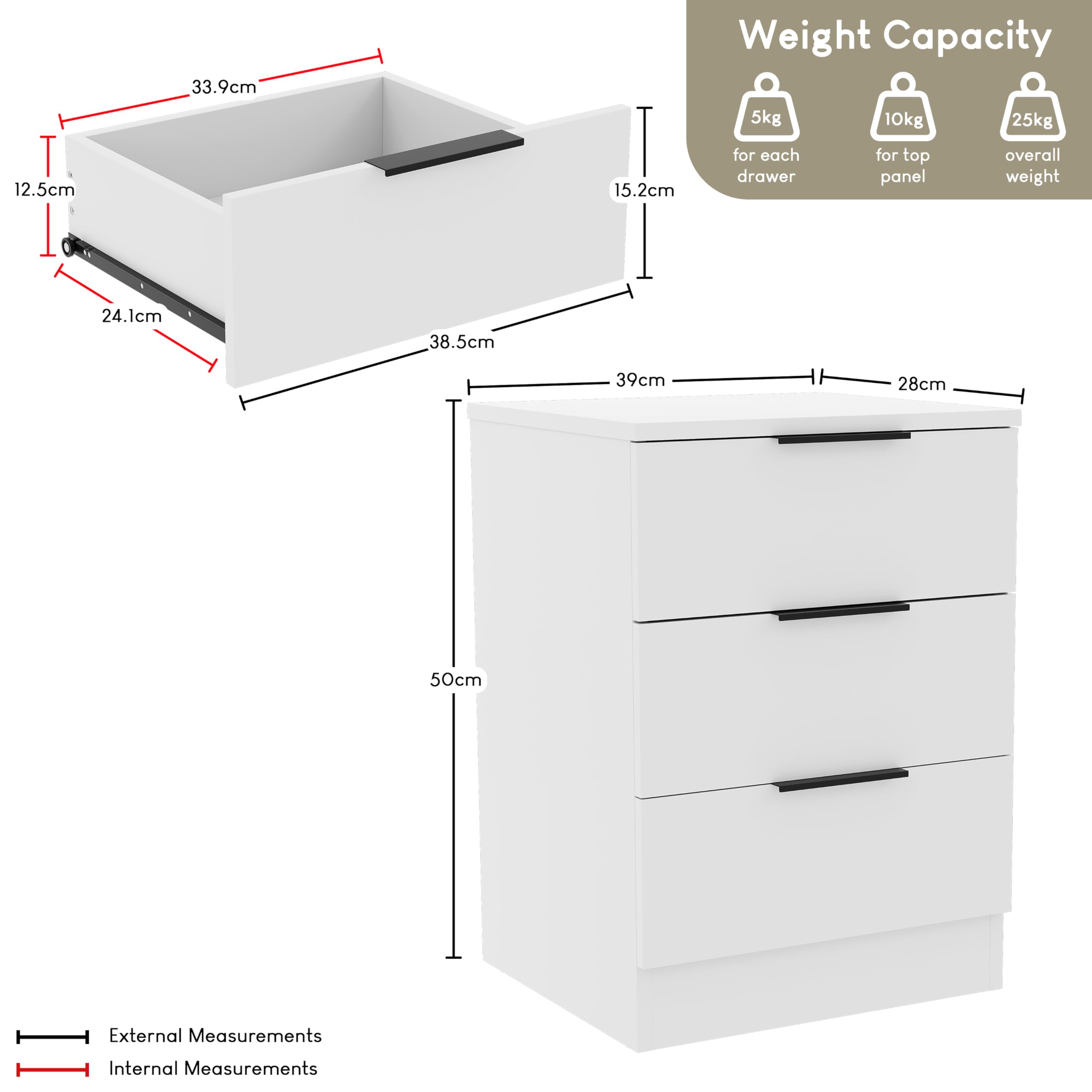 Vida Designs Trega 3 Drawer Bedside Cabinet - White | Space Saving | Engineered Wood 2