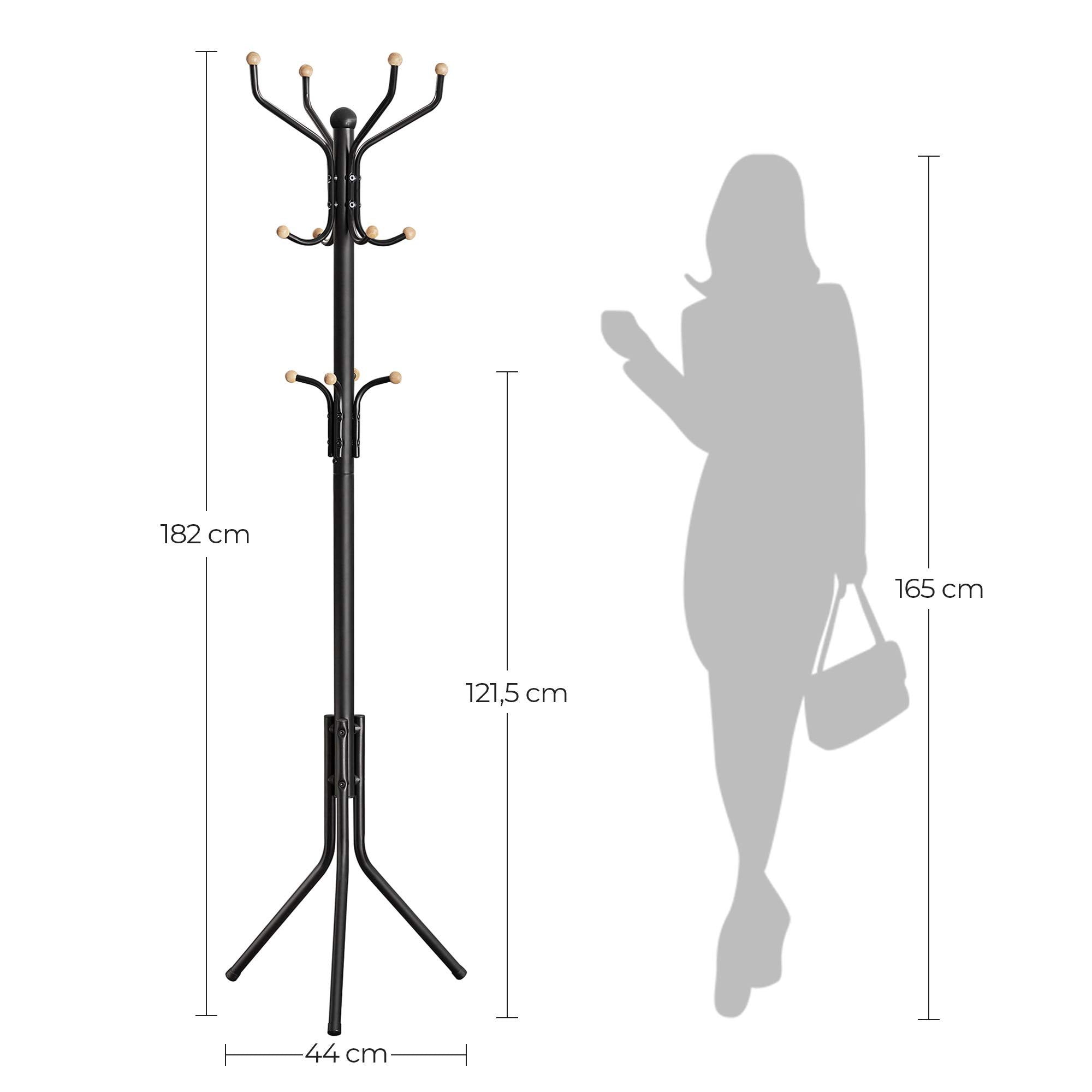 SONGMICS Metal Coat Rack Stand - Modern Tripod Style | 12 Hooks | Black Finish | 182cm Height 7