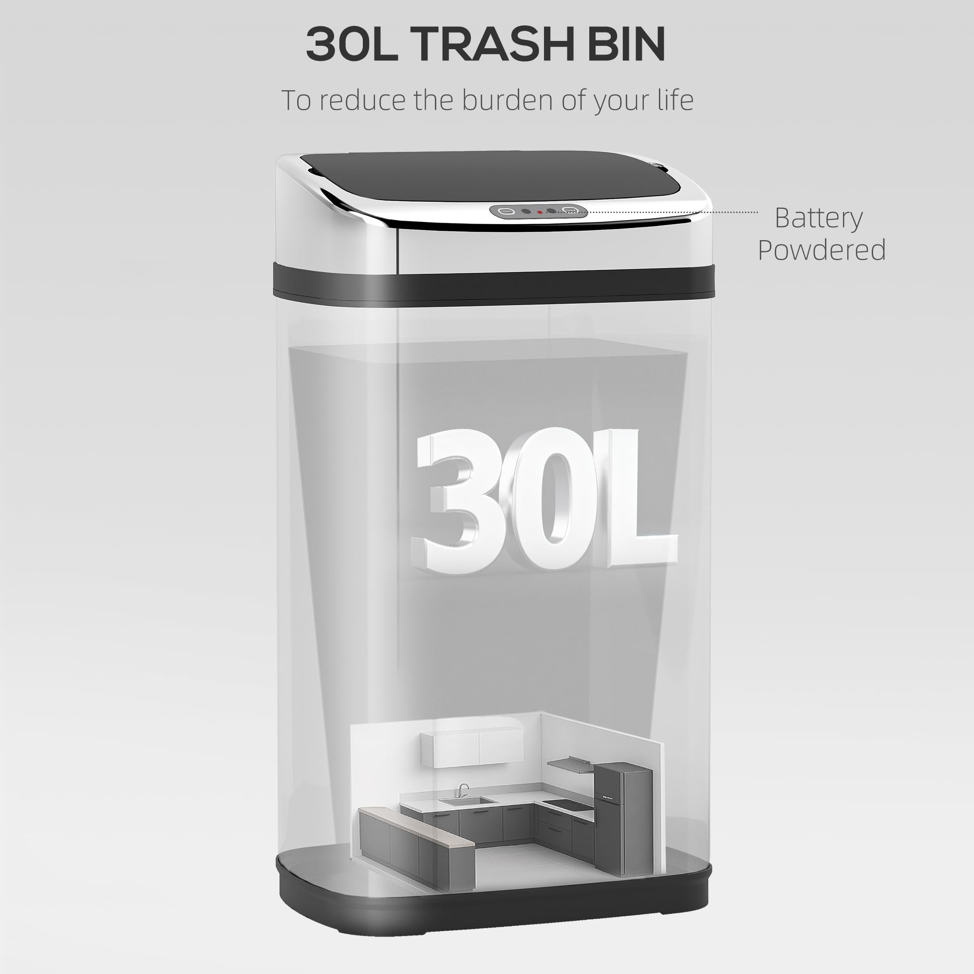 HOMCOM 30L Automatic Sensor Bathroom Bin - Stainless Steel | Motion Activated | Medium Size 3