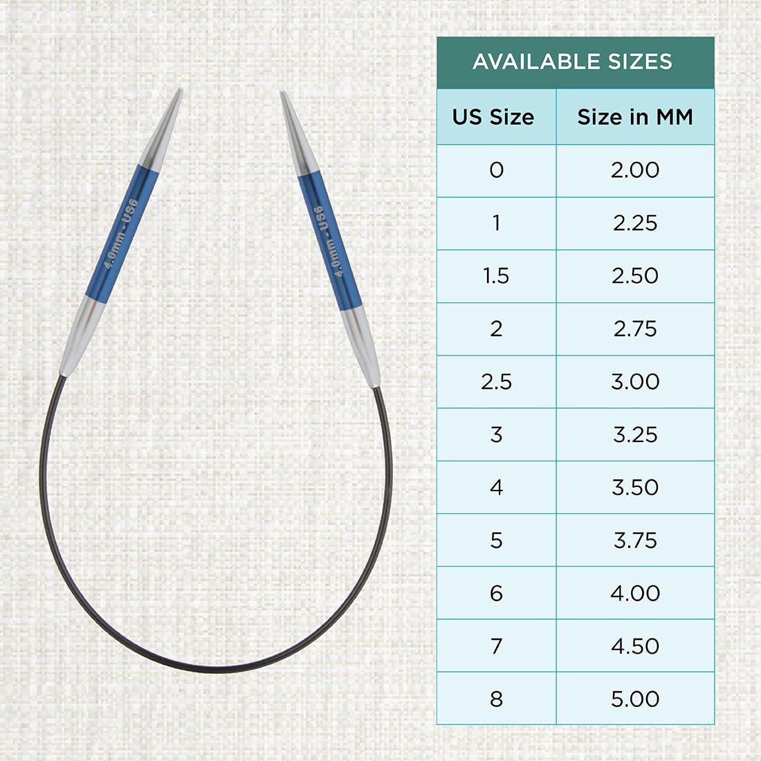 KnitPro Zing Fixed Circular Knitting Needles - 4.00mm (US 6) | 22.5cm Length | Sapphire Aluminium 4