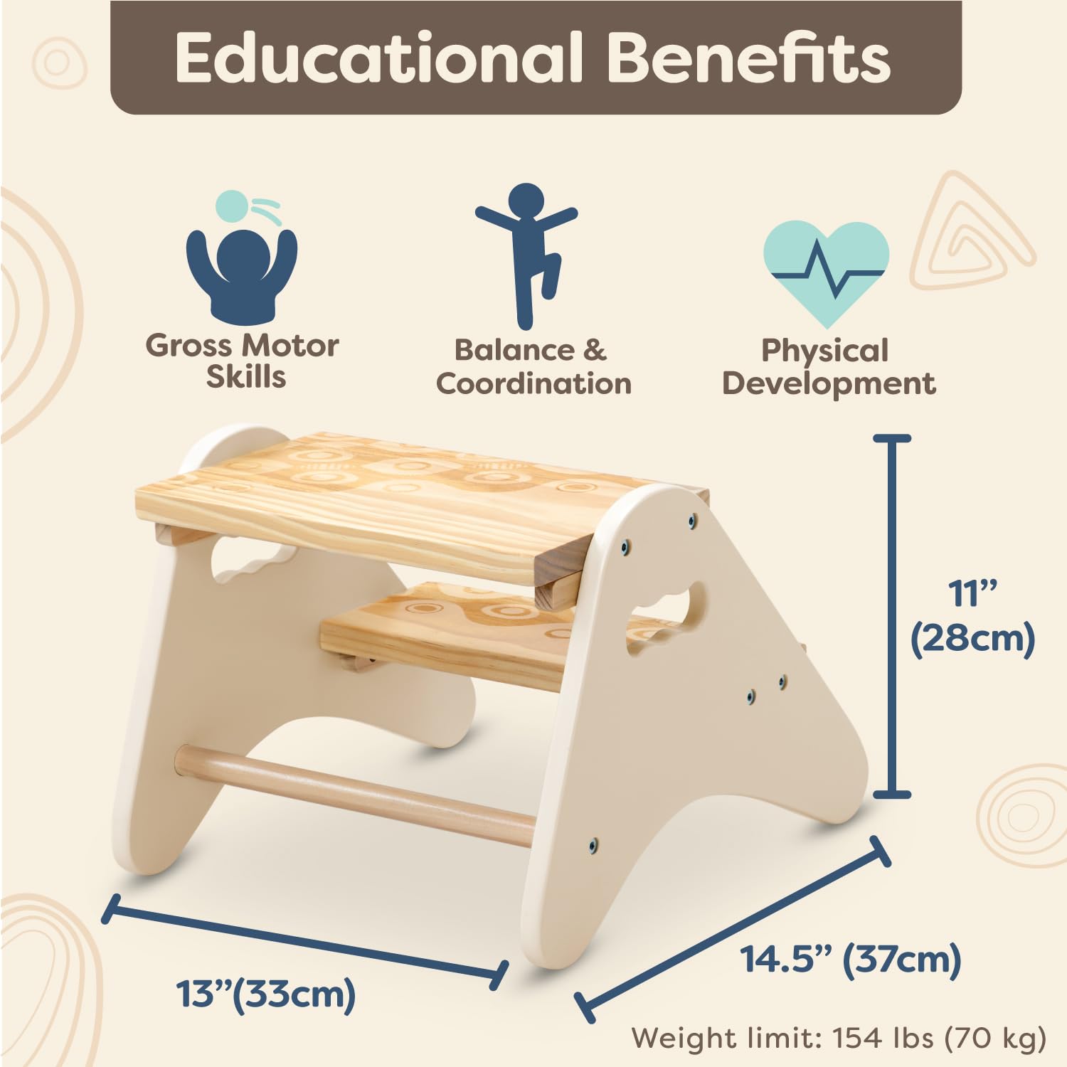 B. toys 2-Step Wooden Stool for Kids | Ivory & Wood Finish | Supports up to 70 kg 4