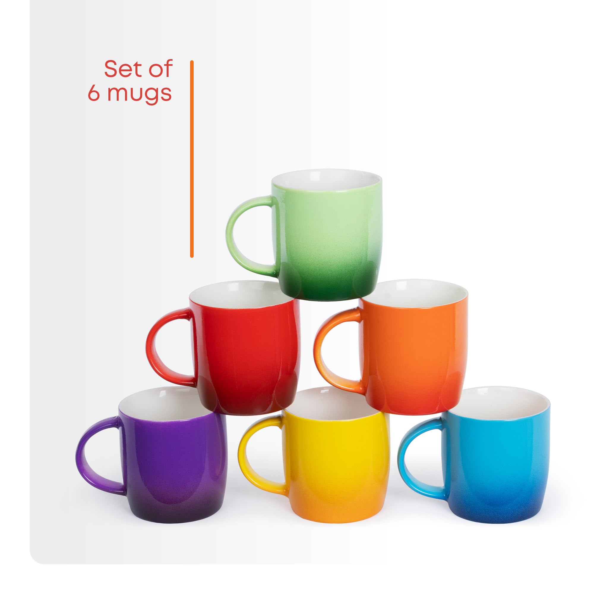 FiNeWaY Stoneware Coffee Mugs Set of 6 - 325ml Capacity, Stackable, Multicolour 3