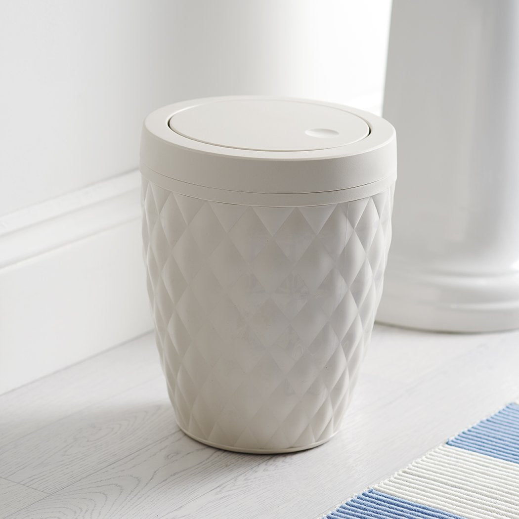 Addis 518030 Diamond Style Round Bathroom Bin | 5L Capacity | White Plastic | Swing Lid 2