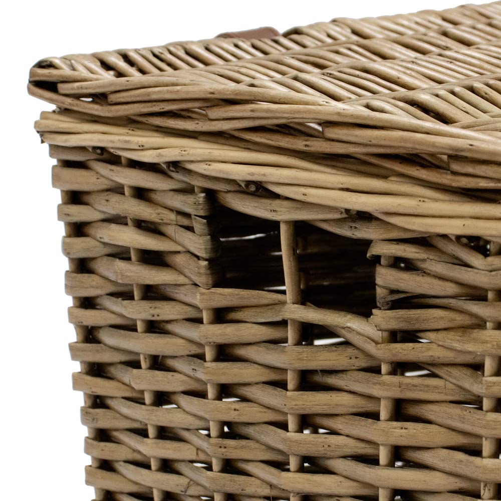 JVL Handmade Buff Wicker Storage Box with Faux Leather Straps | Large | 62L Capacity 5