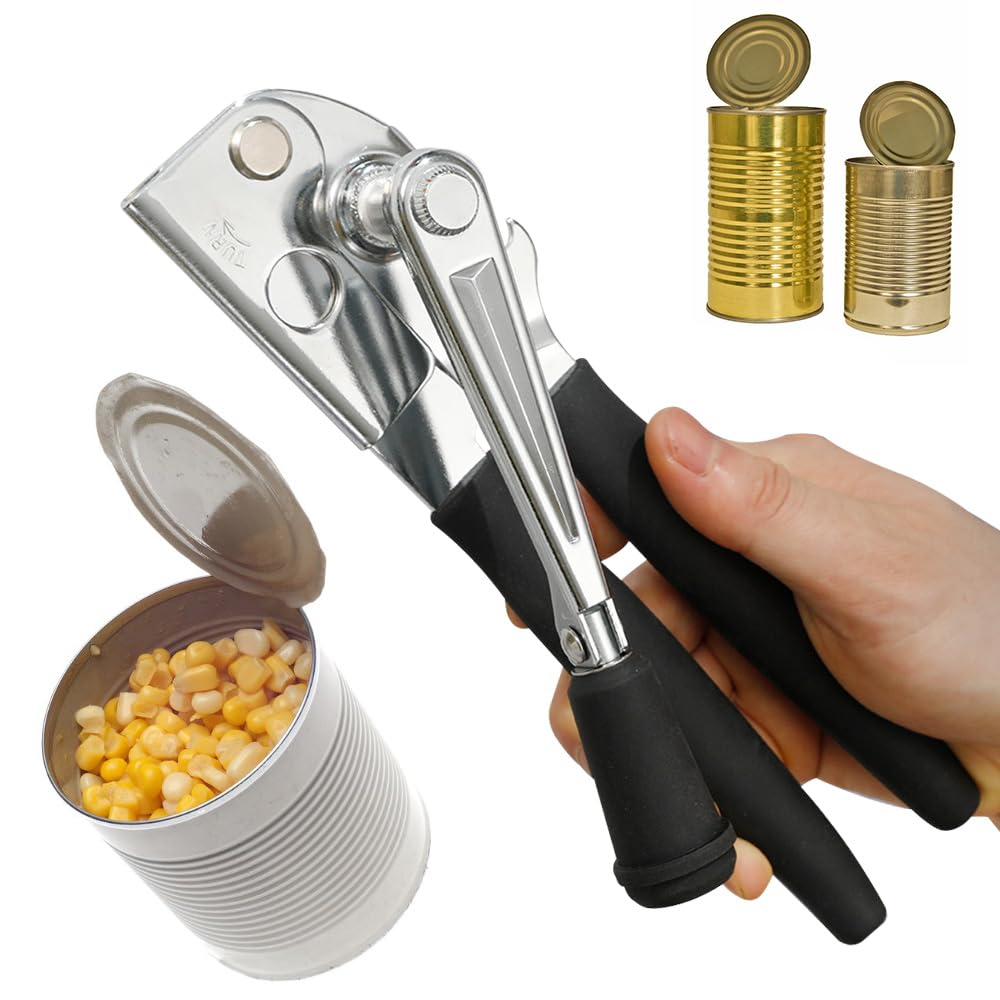 NUFR Heavy Duty Commercial Manual Can Opener - Stainless Steel, Black, Ergonomic Grip 4