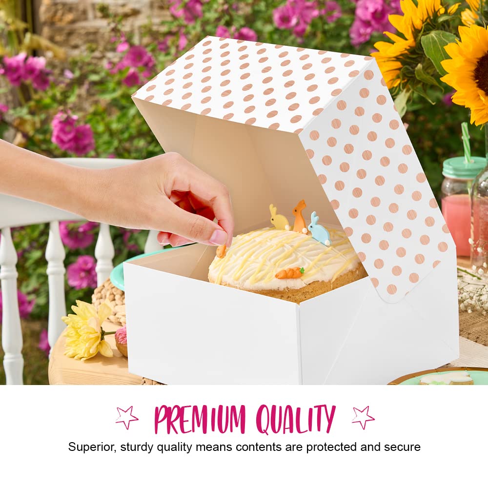 Anniversary House 10-Inch Cake Box - Rose Gold Polka Dot Foil Print | Sturdy Paper Construction 5