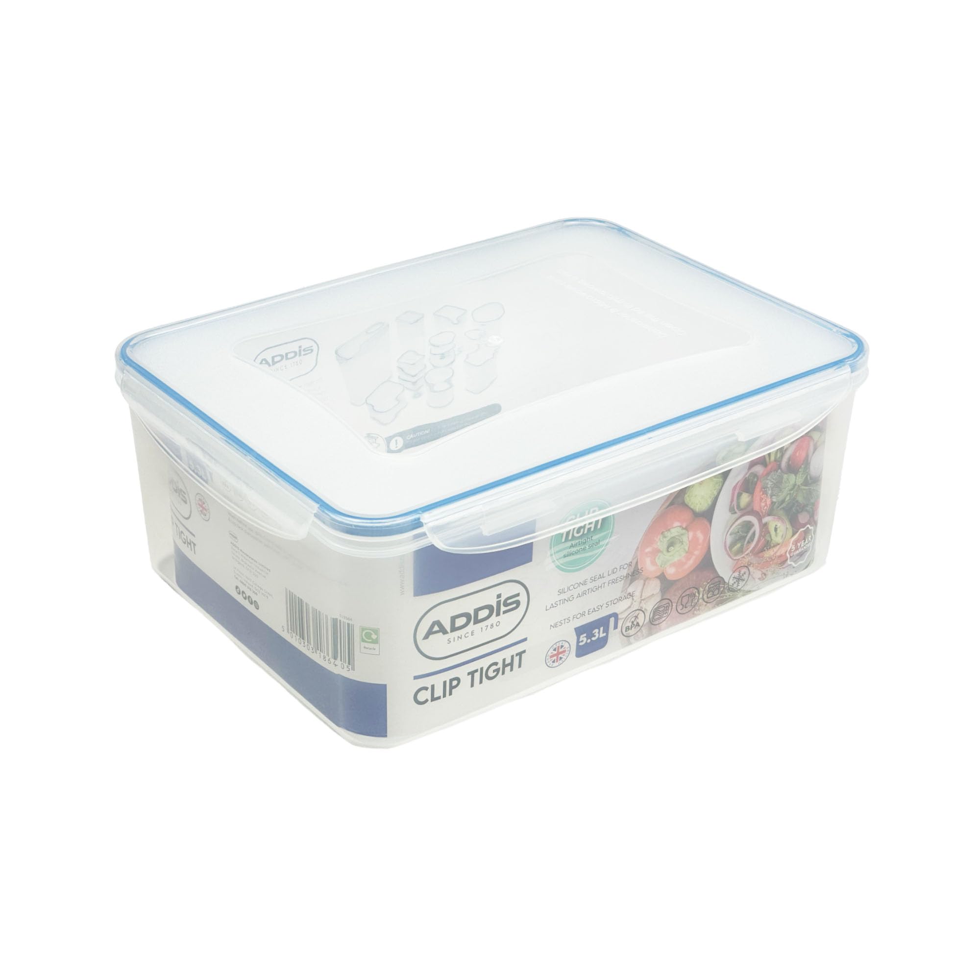 Addis Clip Tight Food Storage Container - 5.3 Litre Large Rectangle | Airtight & Stackable