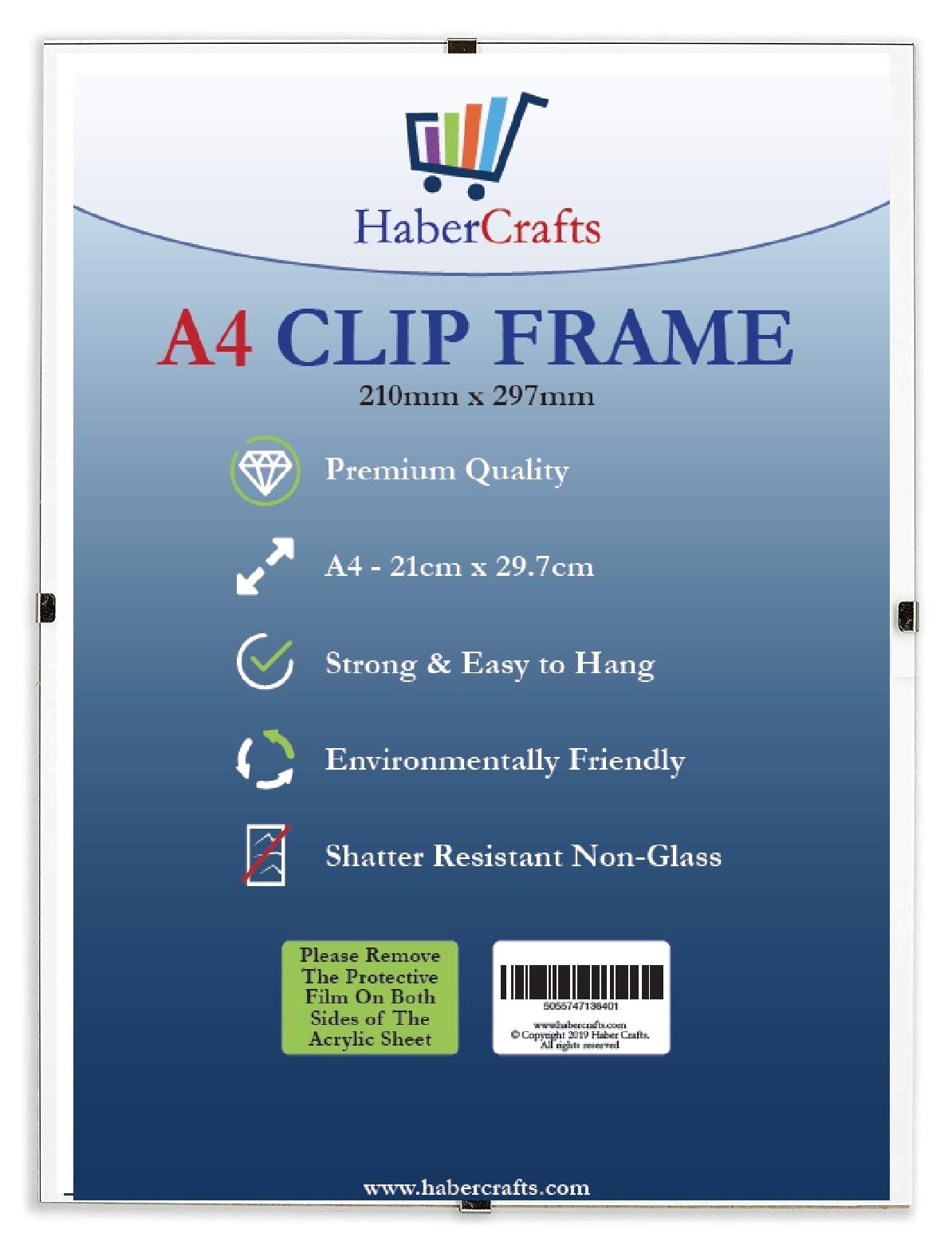 Habercrafts A4 Clip Frame - Shatter Resistant Styrene Cover | MDF Backing | Pack of 1