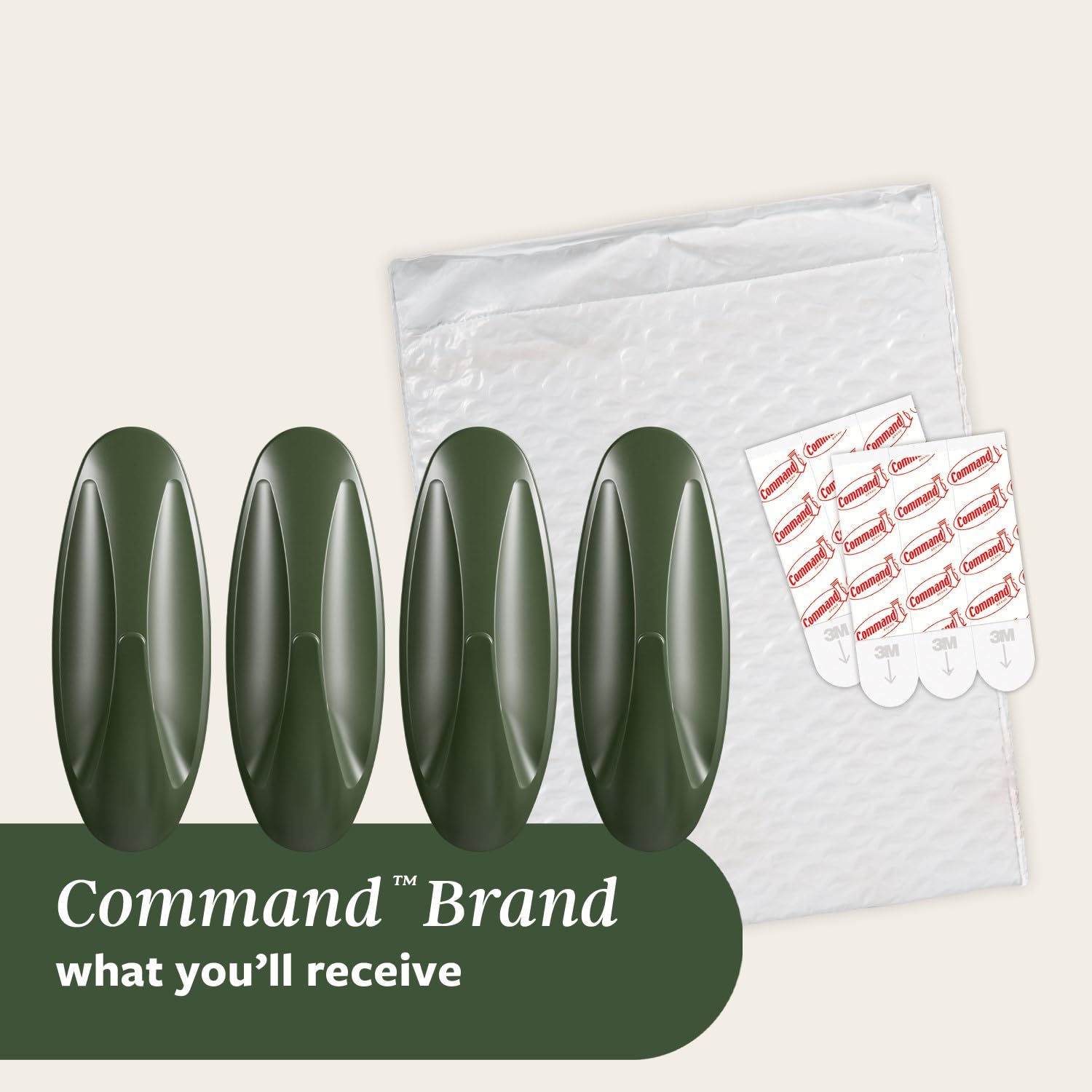 Command Medium Designer Hooks - Damage-Free Hanging | Holds 1.3kg | Rosemary Green (4 Hooks) 8
