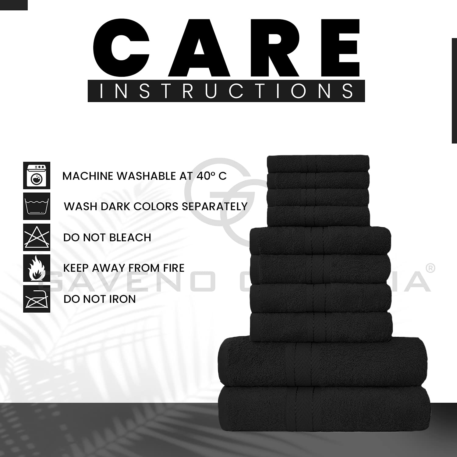 GC GAVENO CAVAILIA 10 Piece Towel Set - 450 GSM Cotton | Quick Drying | Black 5