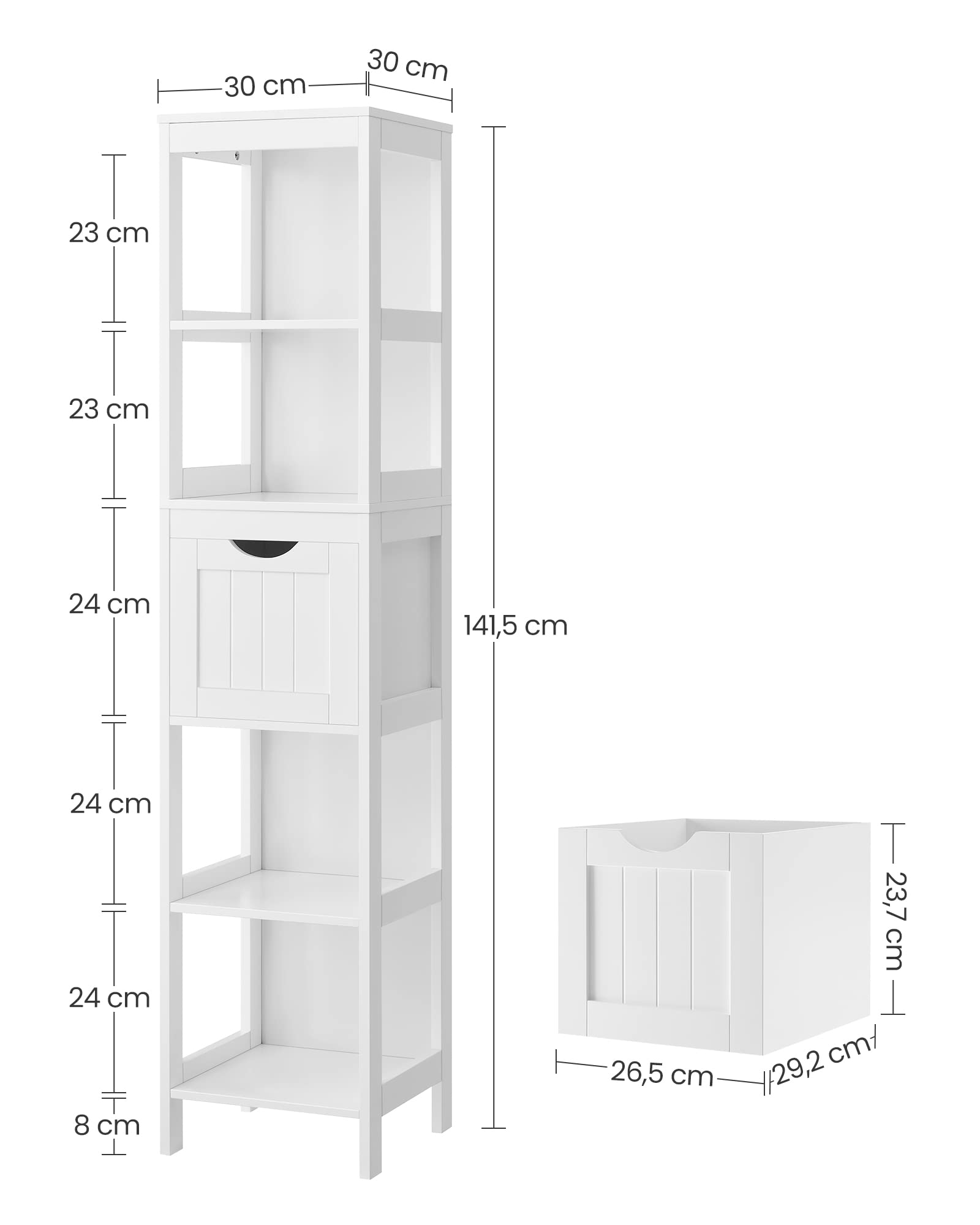VASAGLE Bathroom Floor Cabinet - Freestanding Storage with 2 Drawers & 3 Open Shelves | White | 30x30x141.5 cm 3