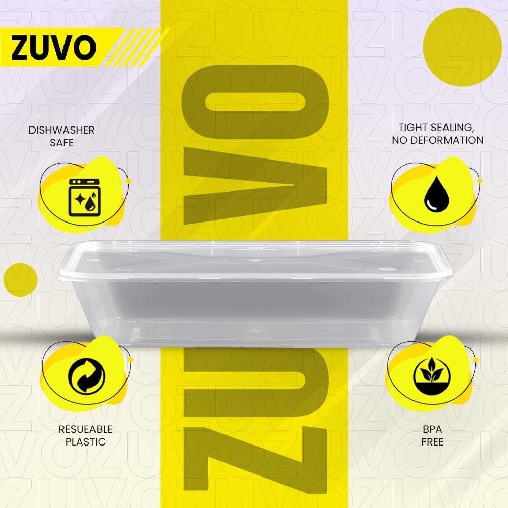 Zuvo Clear Plastic Food Containers - 30 Pack, 500 ML | BPA Free, Microwave & Freezer Safe, Stackable 6