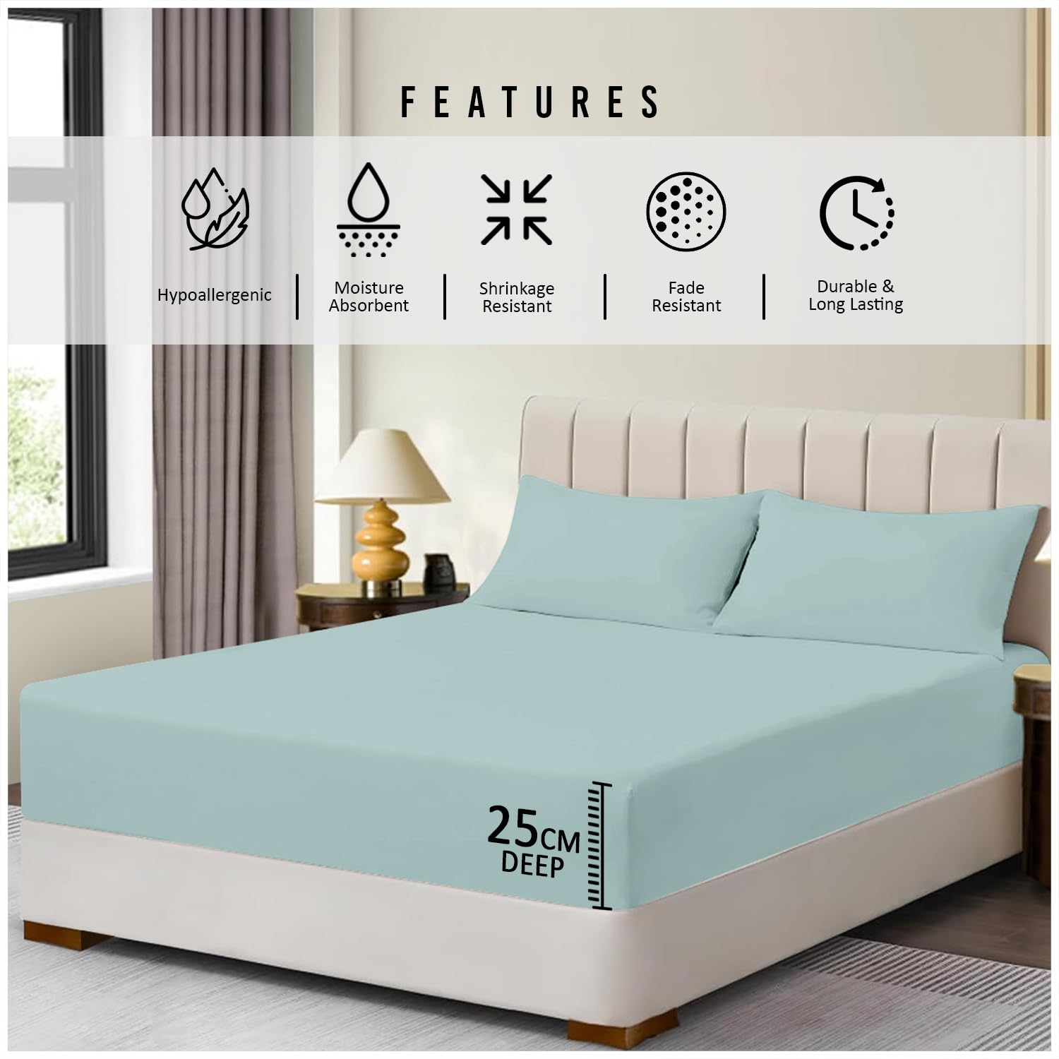 Super Dreamer Microfiber Fitted Sheet - Double Size (137x193 cm) - Duck Egg | 100% Polyester 4