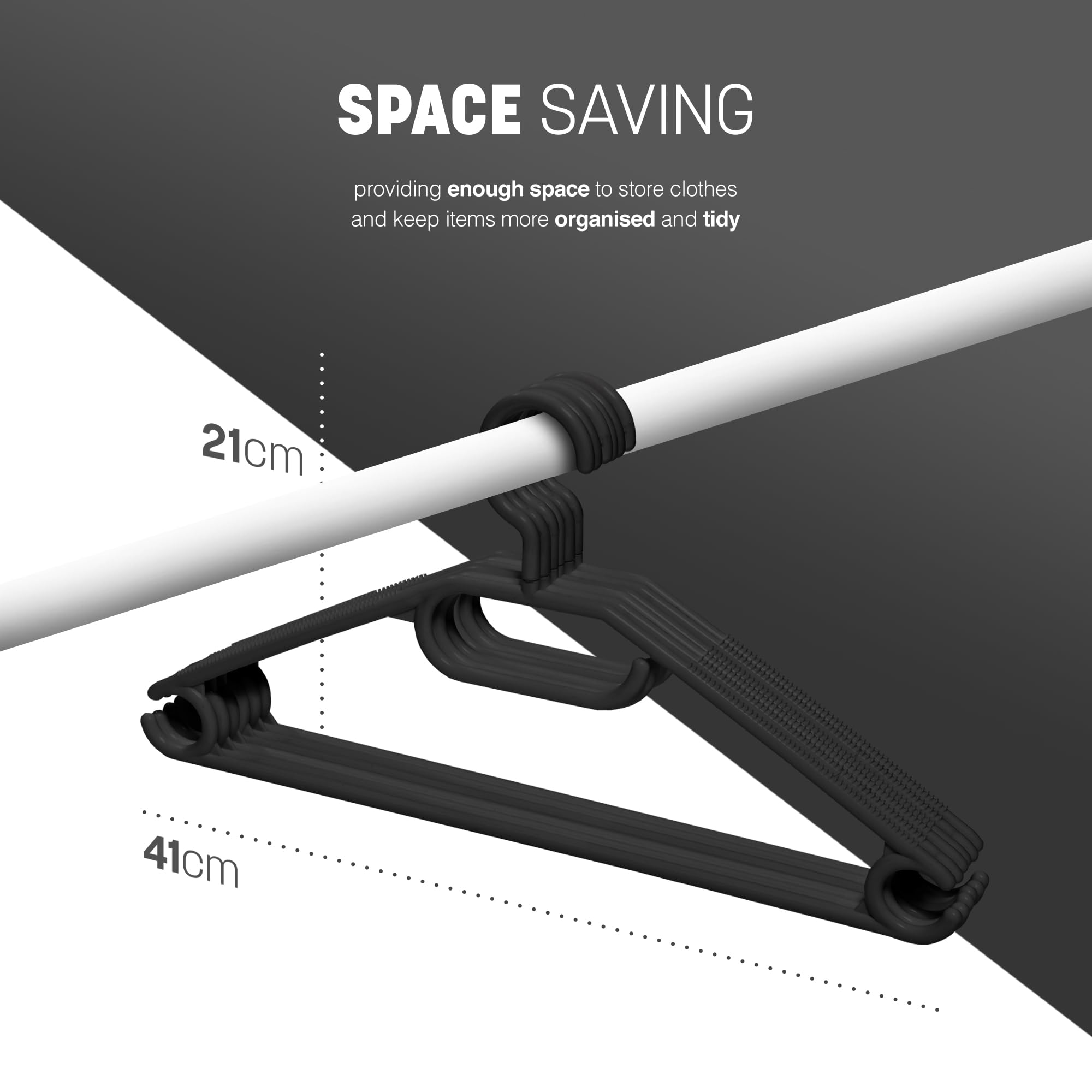 KEPLIN Space Saving Black Plastic Coat Hangers - 20 Pack | Heavy Duty Swivel Hook
