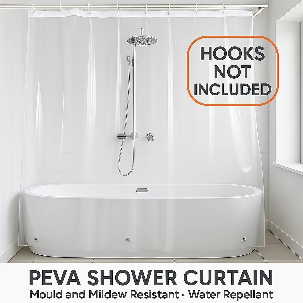 ANSIO ARVO Clear Shower Curtain Liner - PEVA Waterproof, Mould Resistant | 180 x 180 cm (71 x 71 Inch)