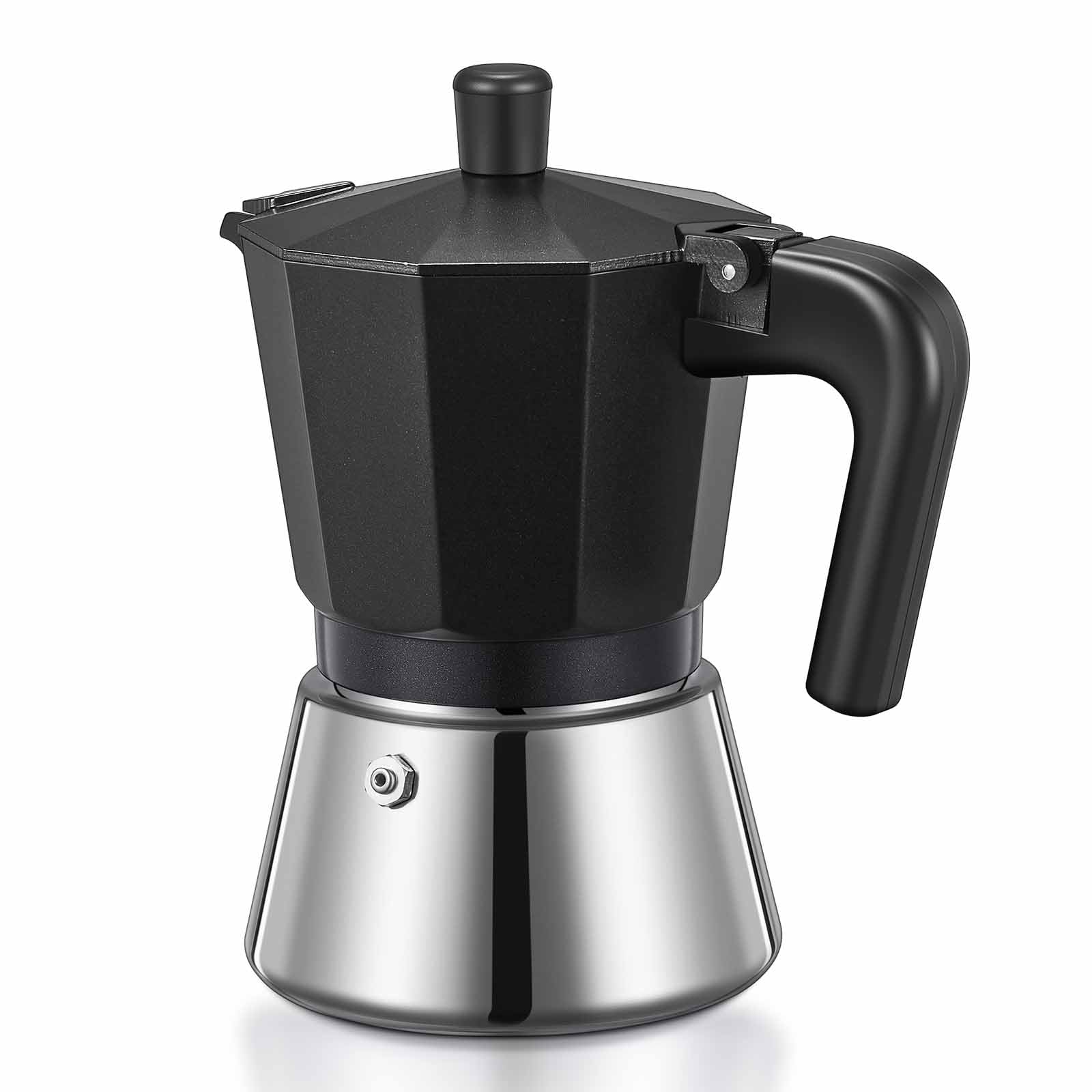 Yabano Stovetop Espresso Maker - 6 Cup Moka Pot for Rich Espresso | Durable Aluminium | Black+Silver 1