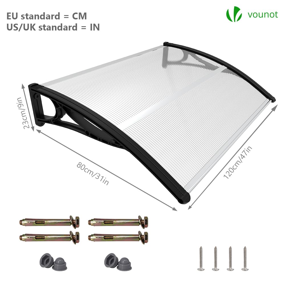 VOUNOT Door Canopy Awning - 120 x 80 cm Polycarbonate & Aluminum Shelter | Rust-Free 5
