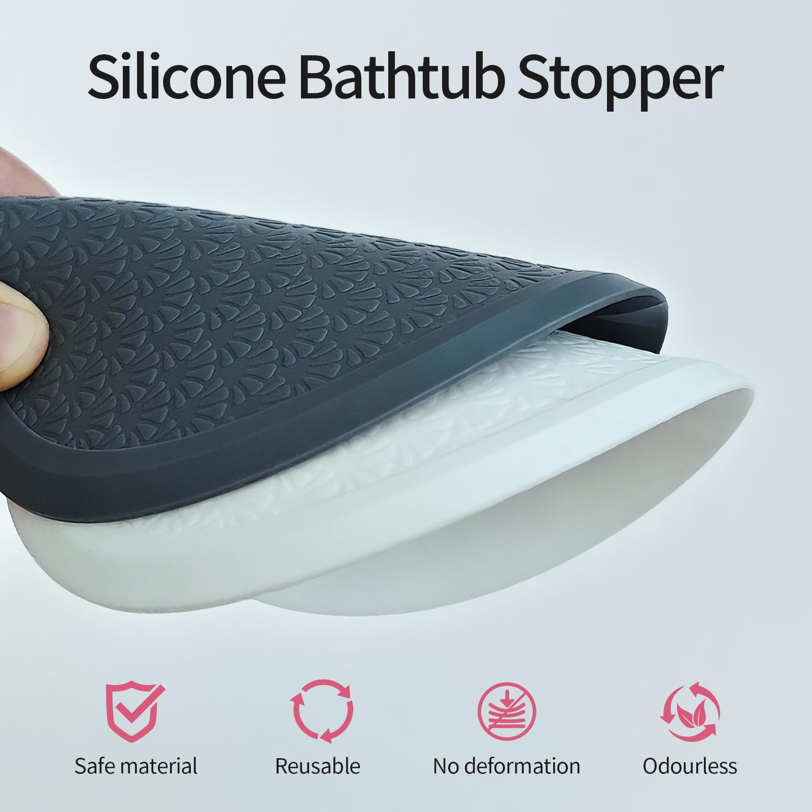 MOXYOY Silicone Bathtub Stopper - 18cm Universal Fit, Leak-Proof Seal, Gray+White 6