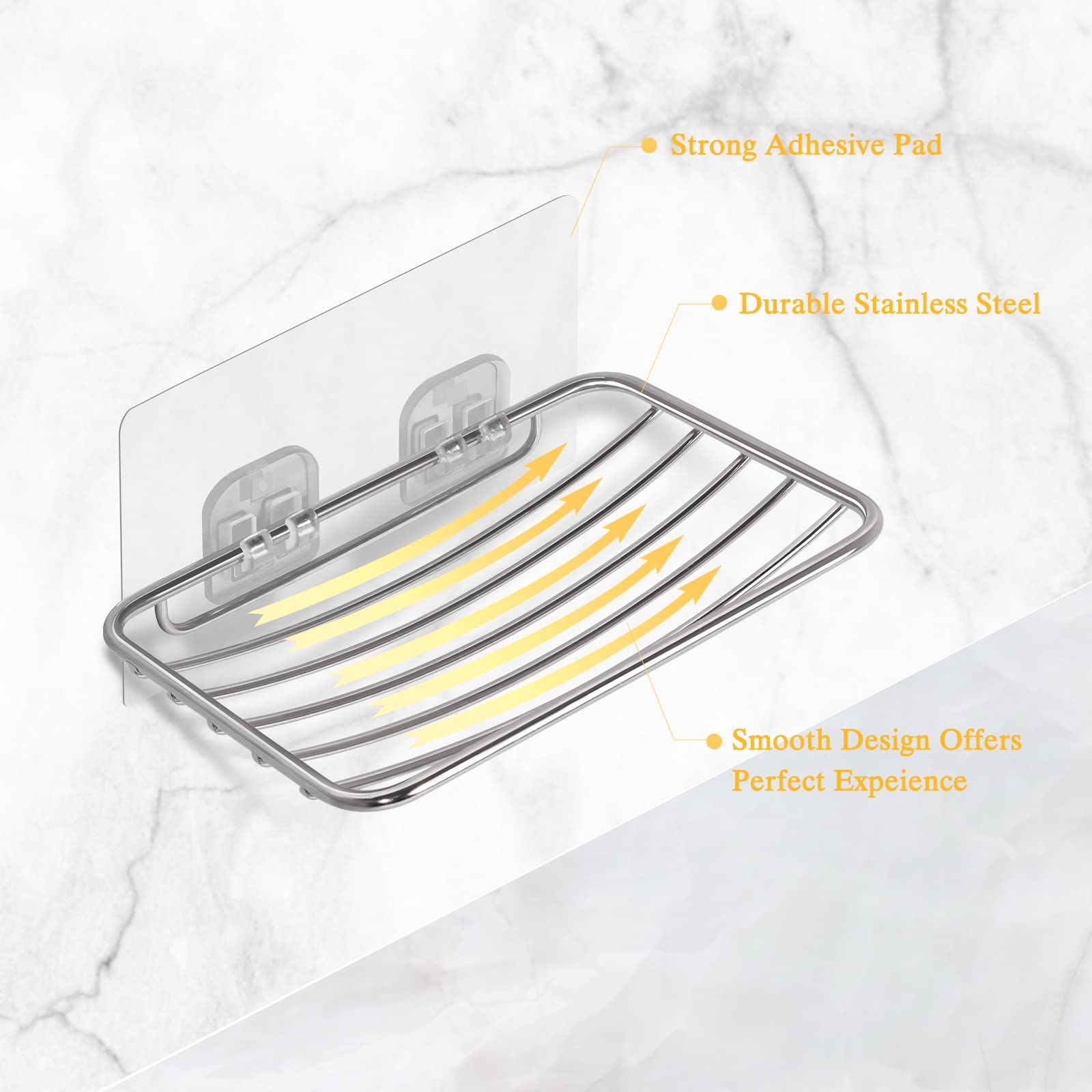 Uten Stainless Steel Soap Dish Holder - Adhesive Mount | Rustproof | 130x90x25mm 2