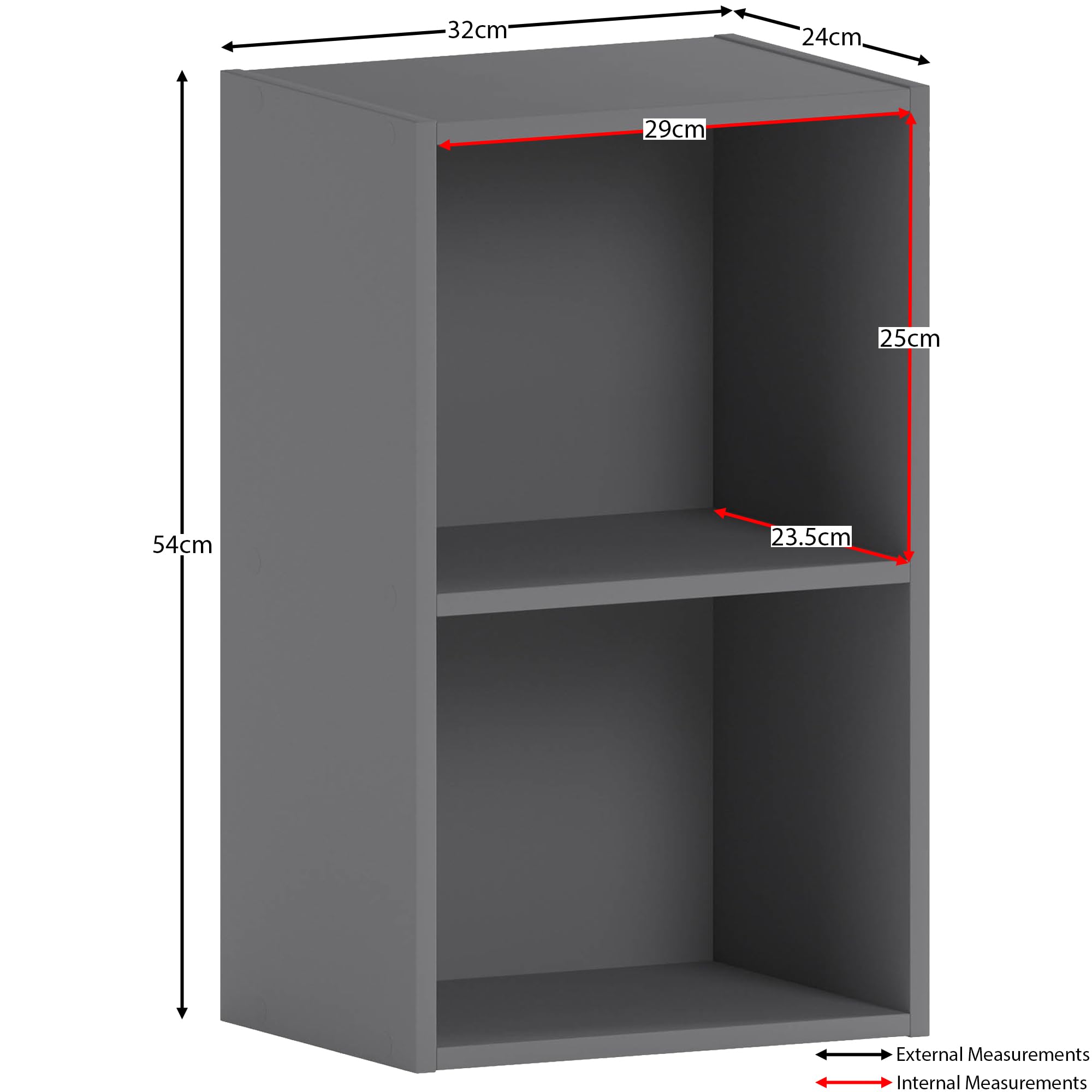 Vida Designs Oxford 2 Tier Cube Bookcase - Grey Wooden Shelving | H 54 x W 32 x D 24 Cm 3