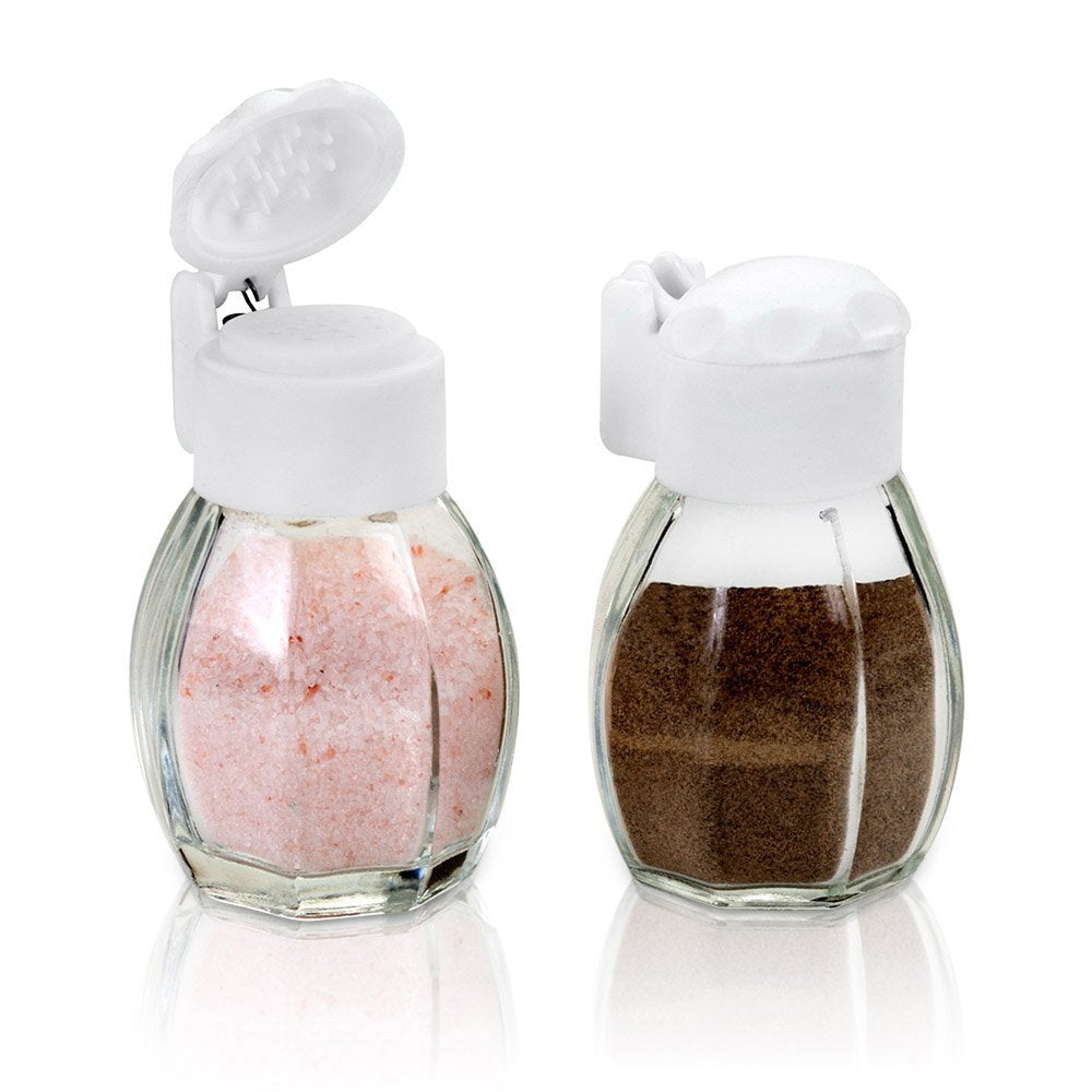 Metaltex Glass Salt and Pepper Shakers Set - 40ml Capacity | Self-Cleaning Lid | White 1