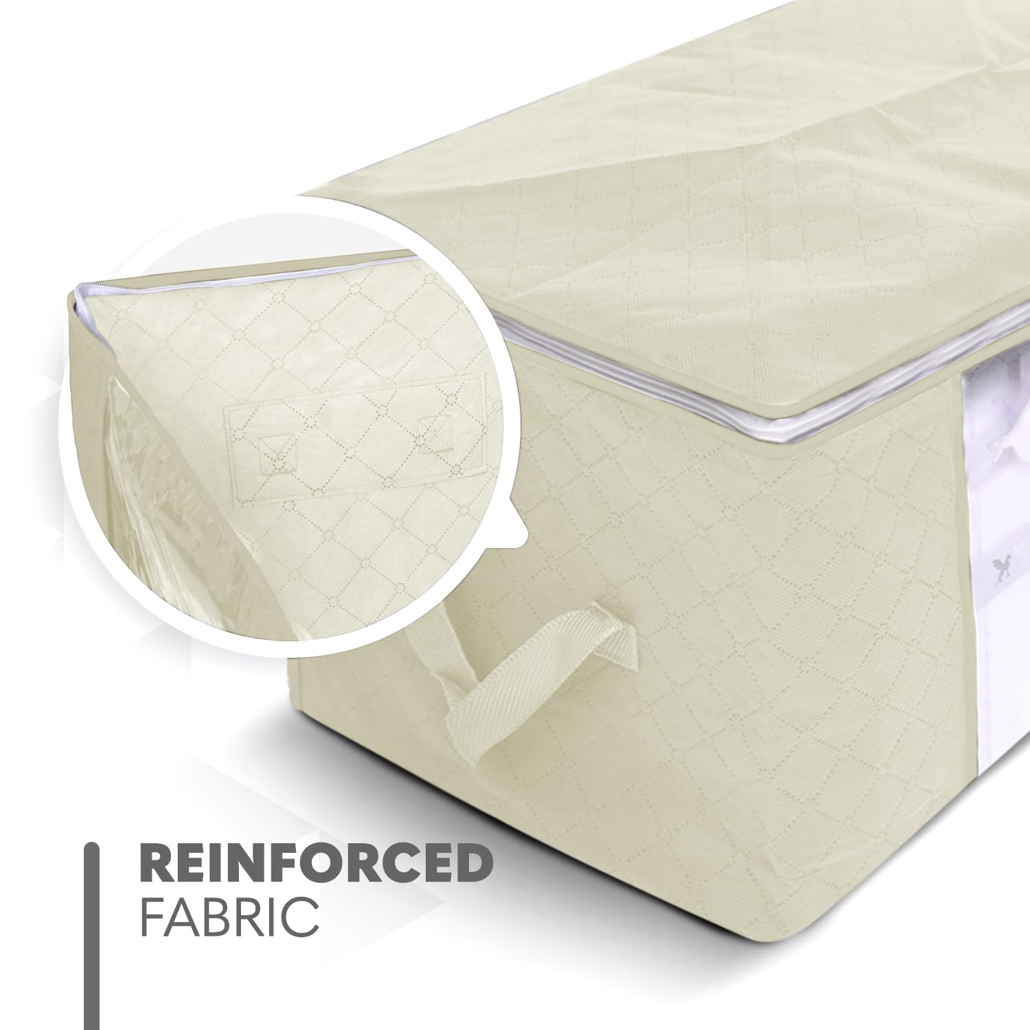 delka 90L Under-Bed Storage Bags with Lids, Beige Fabric, 3 Items | Foldable & Transparent 7
