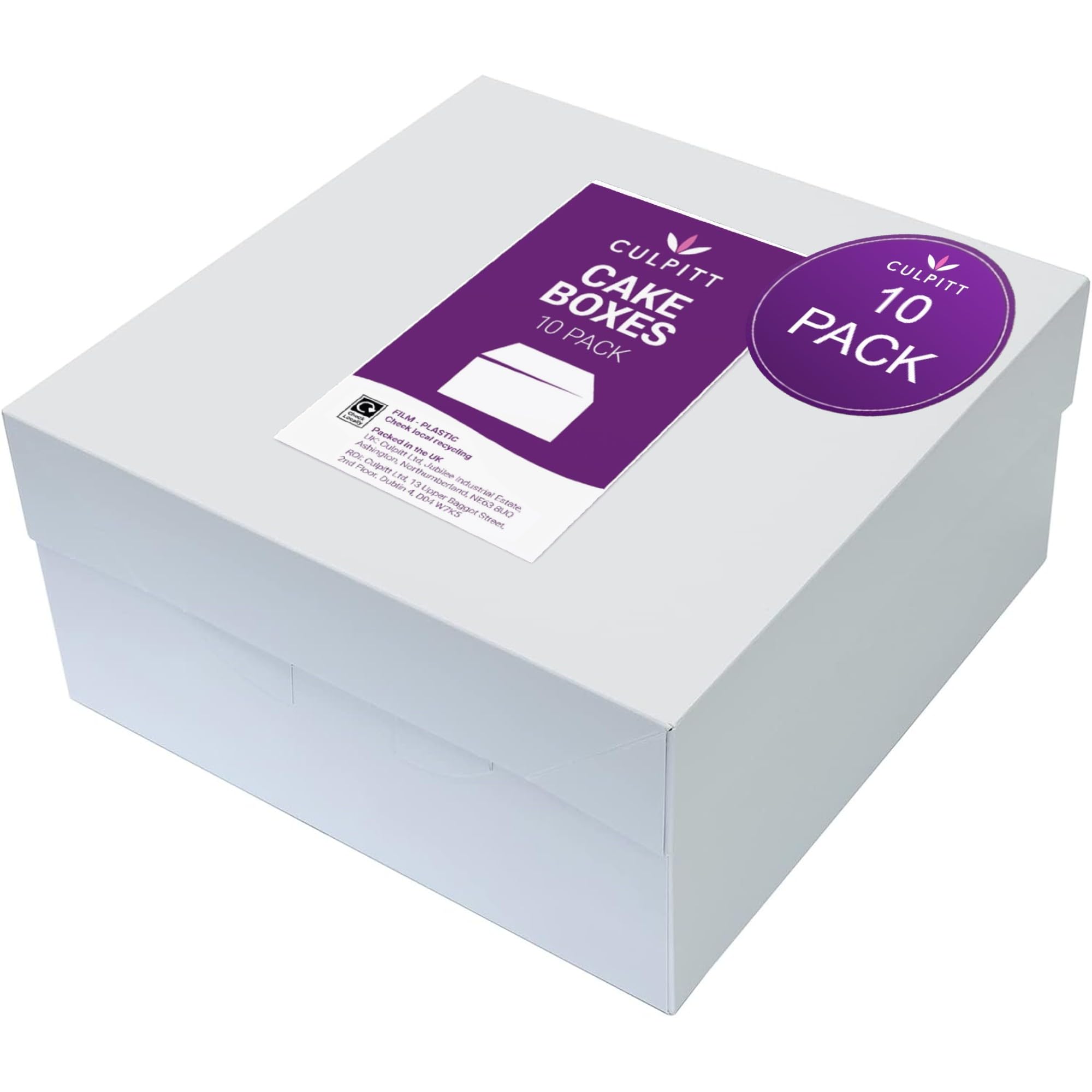 Culpitt 10 Pack White Cake Boxes with Glued Lid, 10 Inch Square, 254 x 254 x 152mm 1