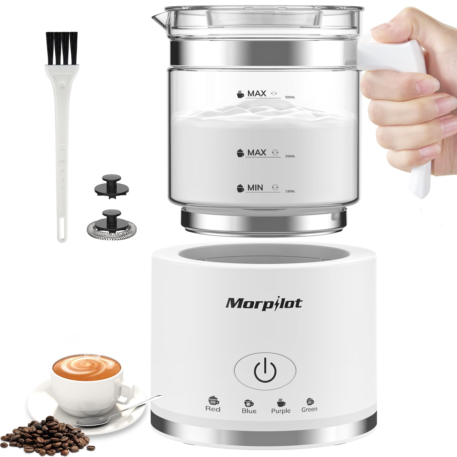 morpilot Automatic Milk Frother - 4-in-1 Functions, 500ML Glass Capacity | Auto Shut-Off