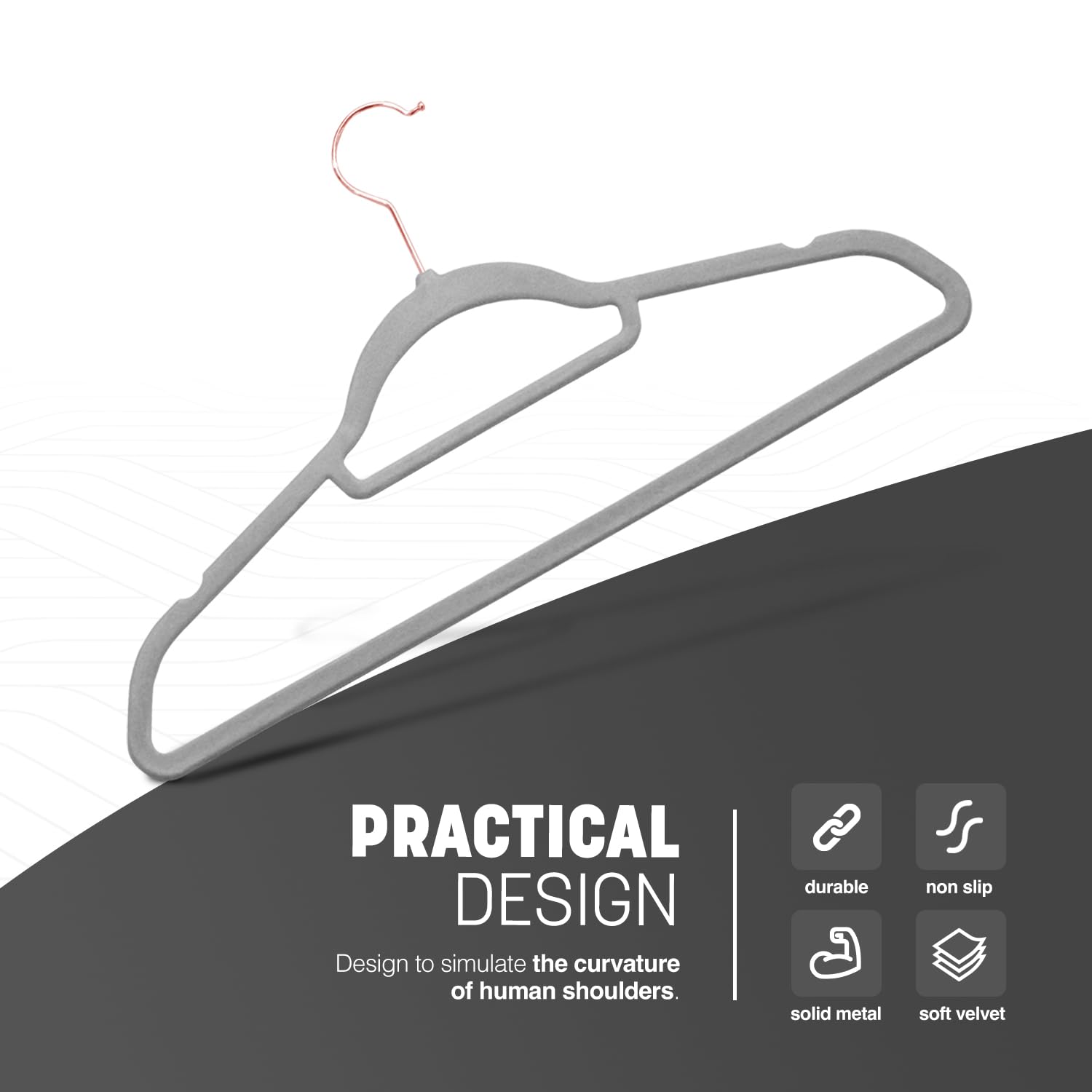 KEPLIN Velvet Hangers - 20 Pack Non-Slip Clothes Hangers with Tie Bar | 4.5kg Capacity | Grey 3