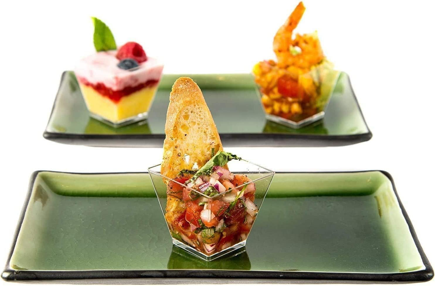 Woobroo Dessert Cups - 50 Pack Mini Square Pots 2oz/60ml Reusable Clear | Includes Spoons 5