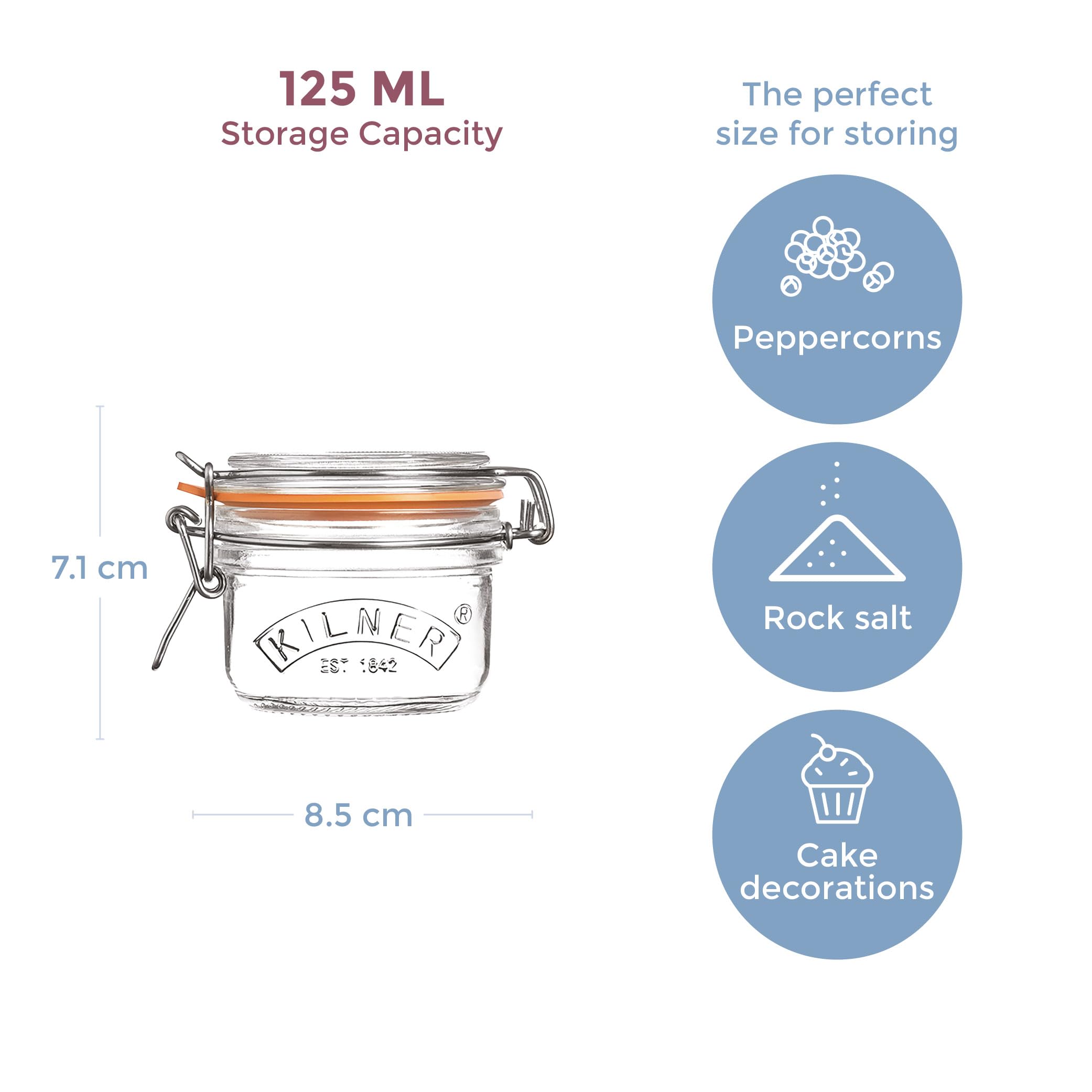 Kilner Round Clip Top Jar - 0.125 Litre Airtight Glass Storage for Preserving & Dry Goods 5